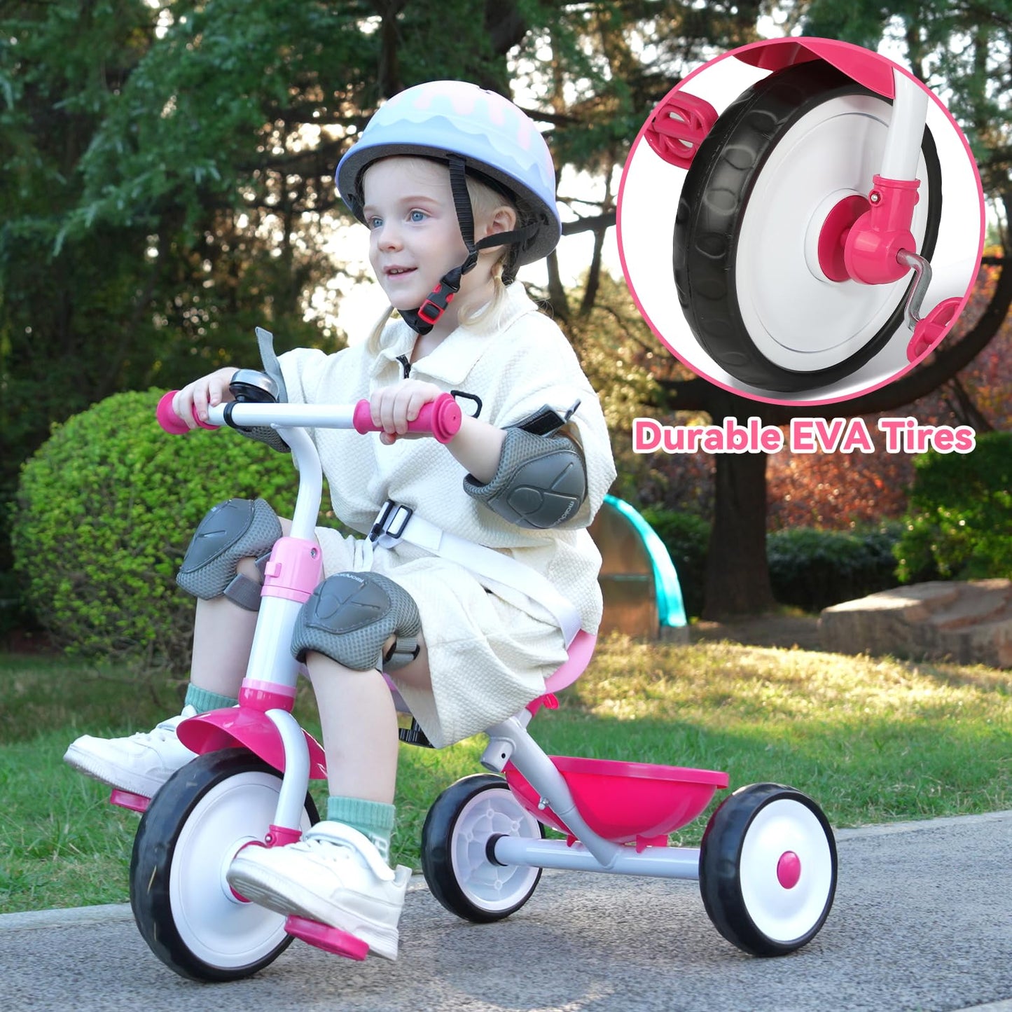 Liberry 2 in 1 Toddler Tricycle Age 2 3 4 Years Old, Kids Trike with Adjustable Push Handle, Bell & Basket, 3 Wheel Bike Riding Toy Birthday Gift for Girls Boys, Pink