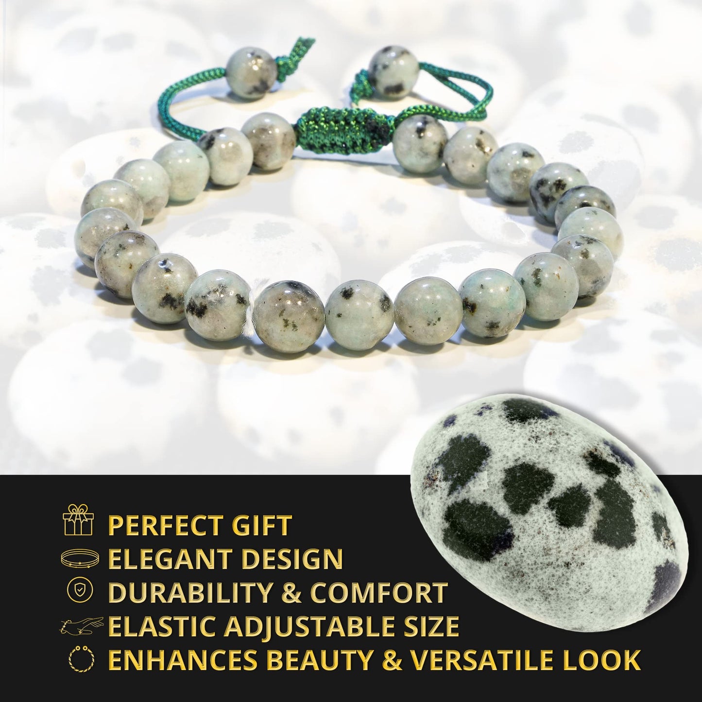 ANAYA AGATE Healing Crystal Bracelet – Chic Gemstone Bracelet for Men and Women – 8mm Round Bead Bracelets for Spiritual Healing, Protection, Positive Energy - Kiwi Jasper