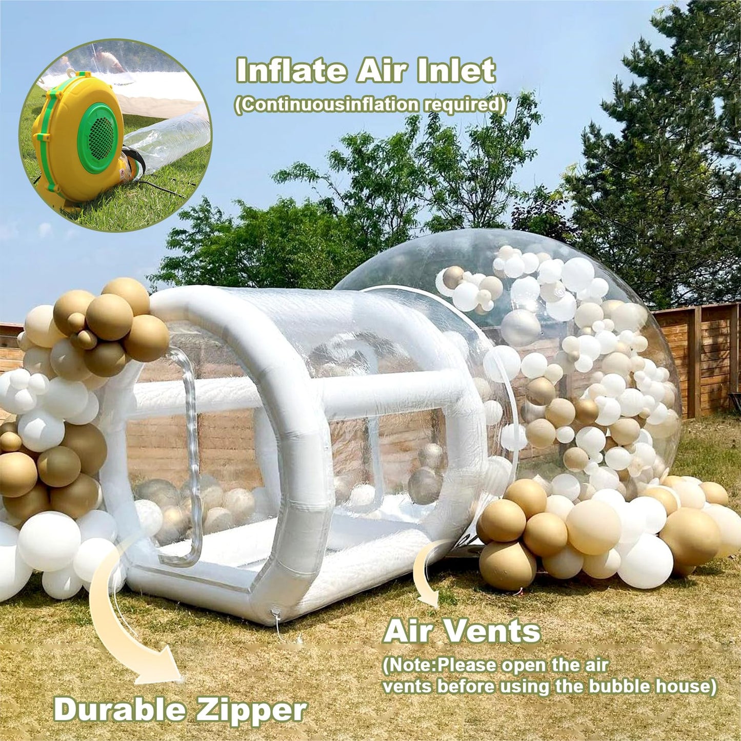 Eachup 10FT Inflatable Balloon House for Kids Adults,TPU White Commercial Inflatable Bubble House Ball Pit,Bubble Tent Dome Playground Set with Double Blower for Backyard Birthday Wedding Party