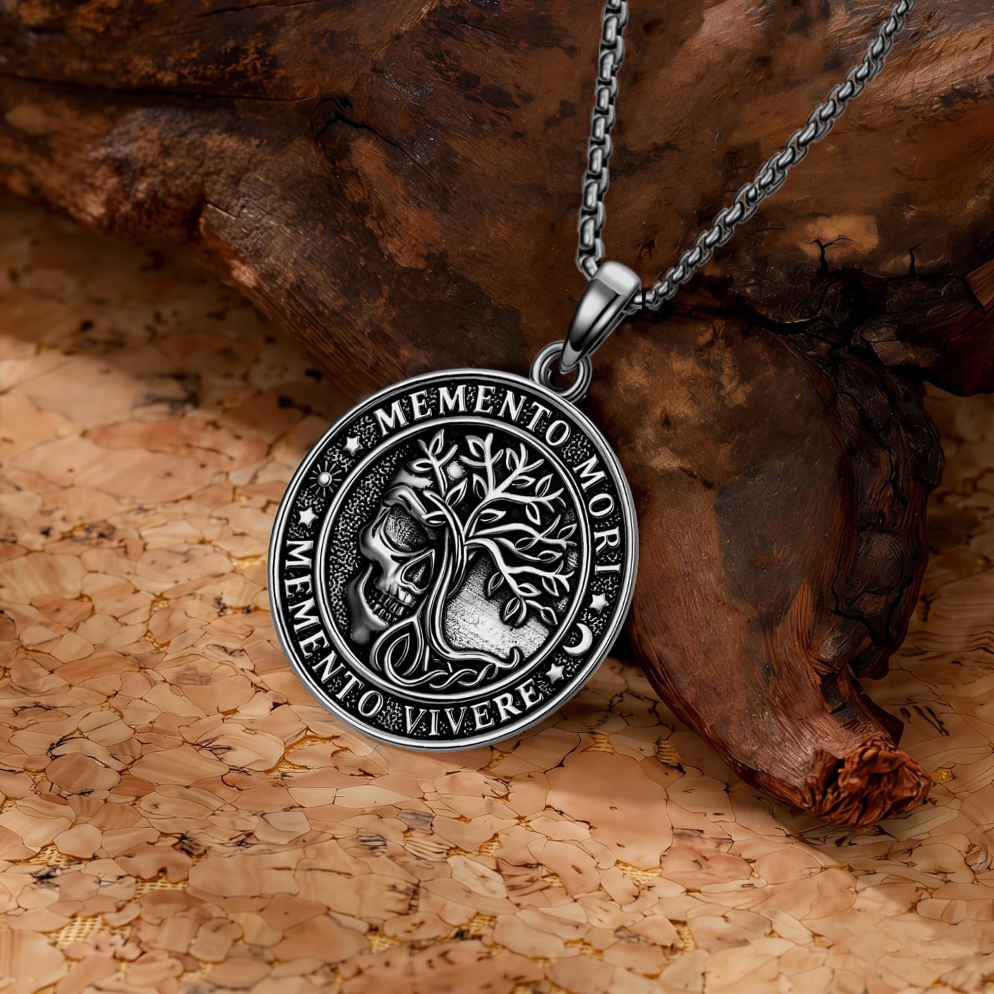 POIUY Memento Mori Black Skull Necklace for Men and Women Gothic Tree of Life Hourglass Pendant Gothic Amulet Jewelry Protection Necklace Gift for Him Her Husband Wife