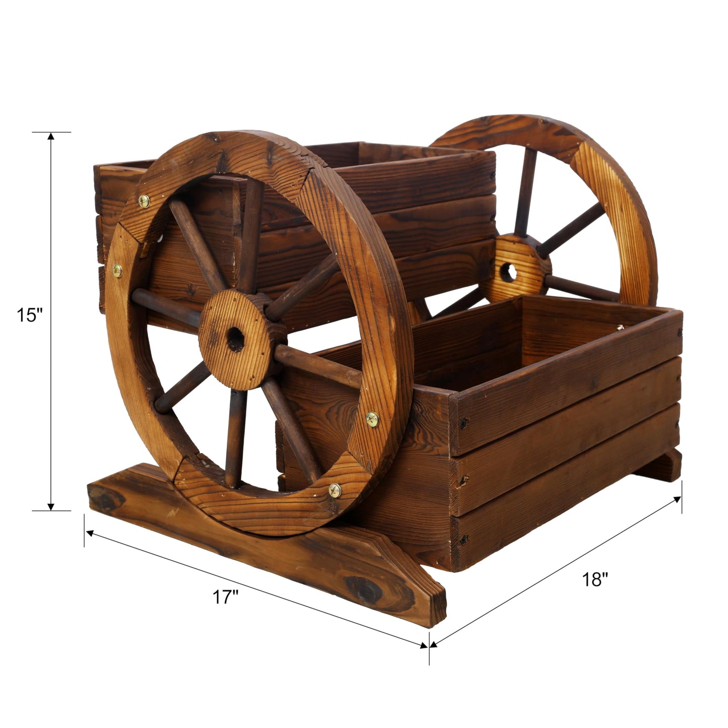 Lunanniu Wooden Wagon Wheel Planter Rustic 2 Tier Flower Box Outdoor Garden Cart Decorative Fir Wood Plant Holder Patio Yard Display Stand Rectangular Tiered Flowerbed Balcony Plant Stand