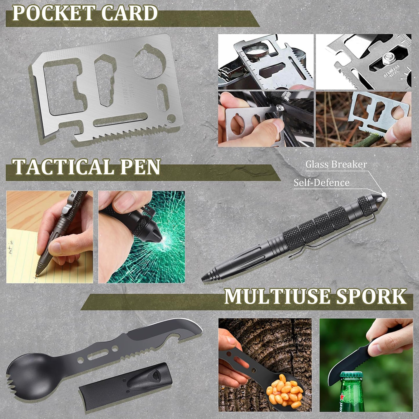 Gifts for Men Christmas Dad Husband Boyfriend Him, Survival Kits, 14 in 1 Survival Gear Camping Essentials Cool Gadgets for Camping Hiking Wilderness Adventures and Disaster Preparedness
