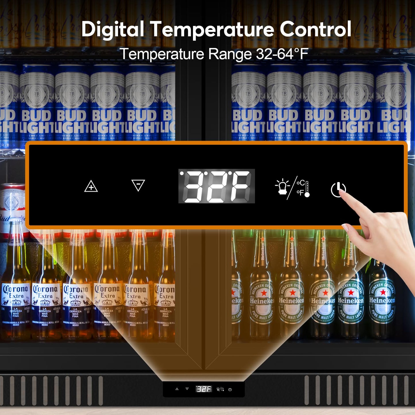 FoMup Back Bar Cooler Undercounter Beverage Refrigerator with Glass Door, Commercial Display Fridge for Beer Drink Soda with Temperature Control, 7.2Cu. Ft. Large Capacity, Black