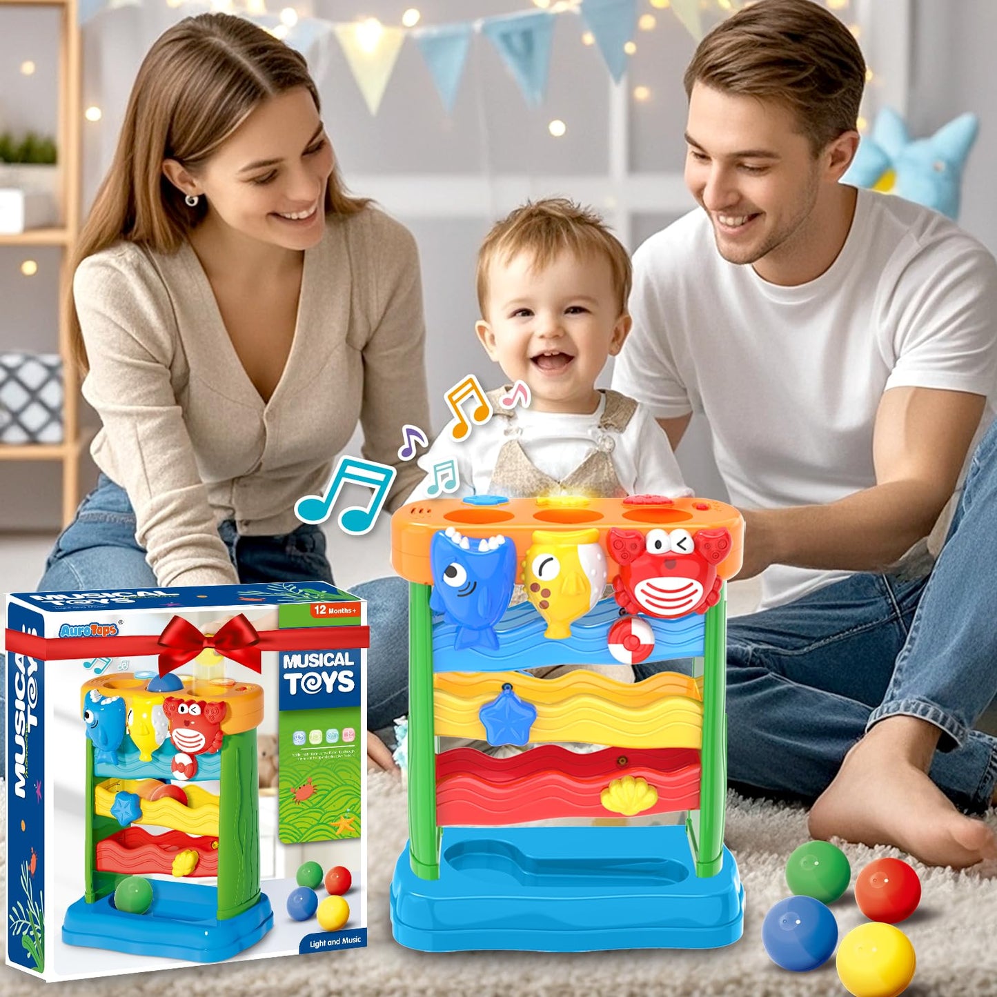 AuroTops Toys for 1 2 3 Years Old Boys & Girls, Toddler Musical Toy for 6-12-18-24 Months, Interactive Montessori Toys with Light & Sound,Christmas Birthday Gifts for Baby Age 1-2 Years Old