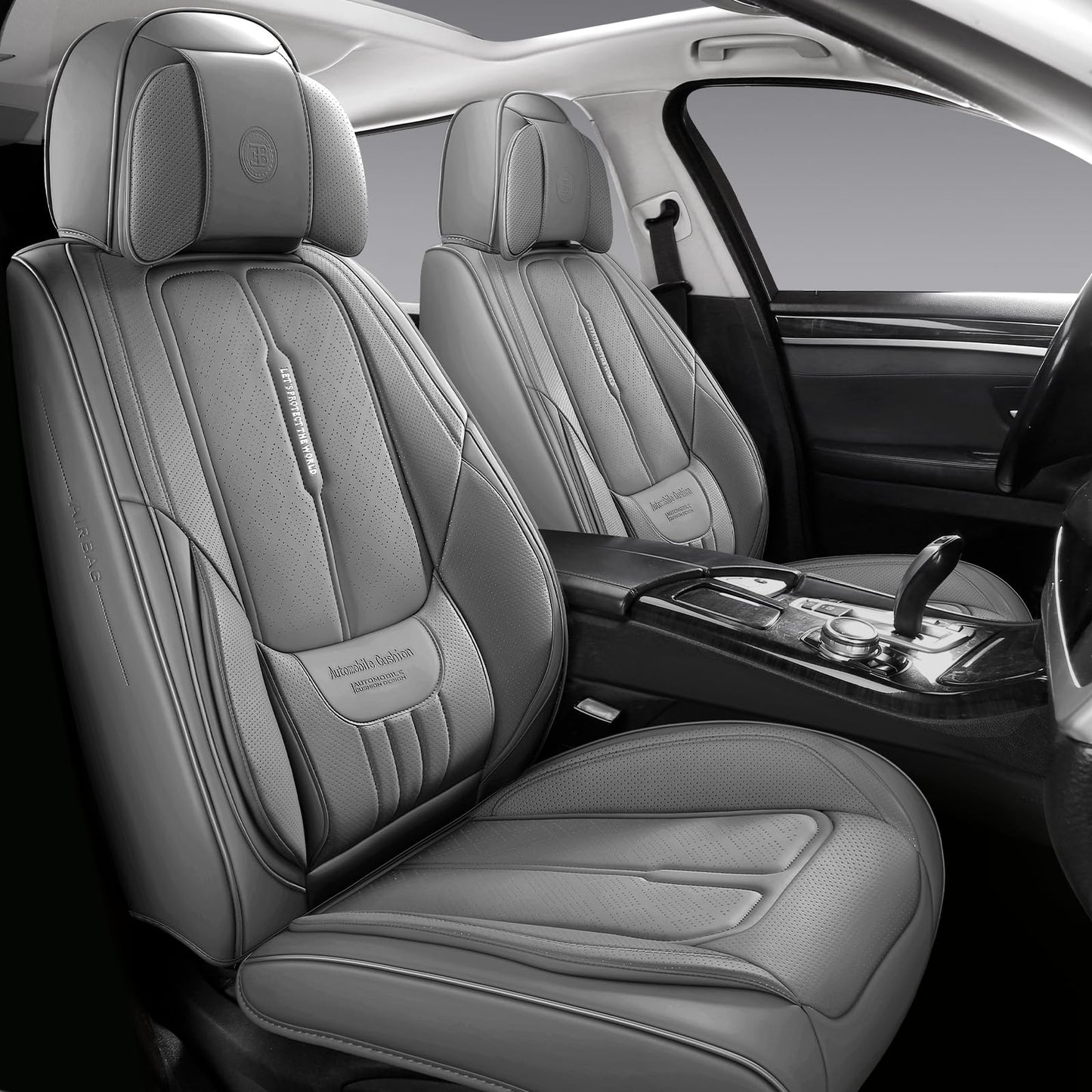 NS YOLO Universal Fit Full Coverage Leather Car Seat Covers for Cars,SUVs and Pick-up Trucks, Car Seat Protector,Automotive Seat Covers Full Set,Car Seat Cushion,Grey Seat Cover for 5 Seats