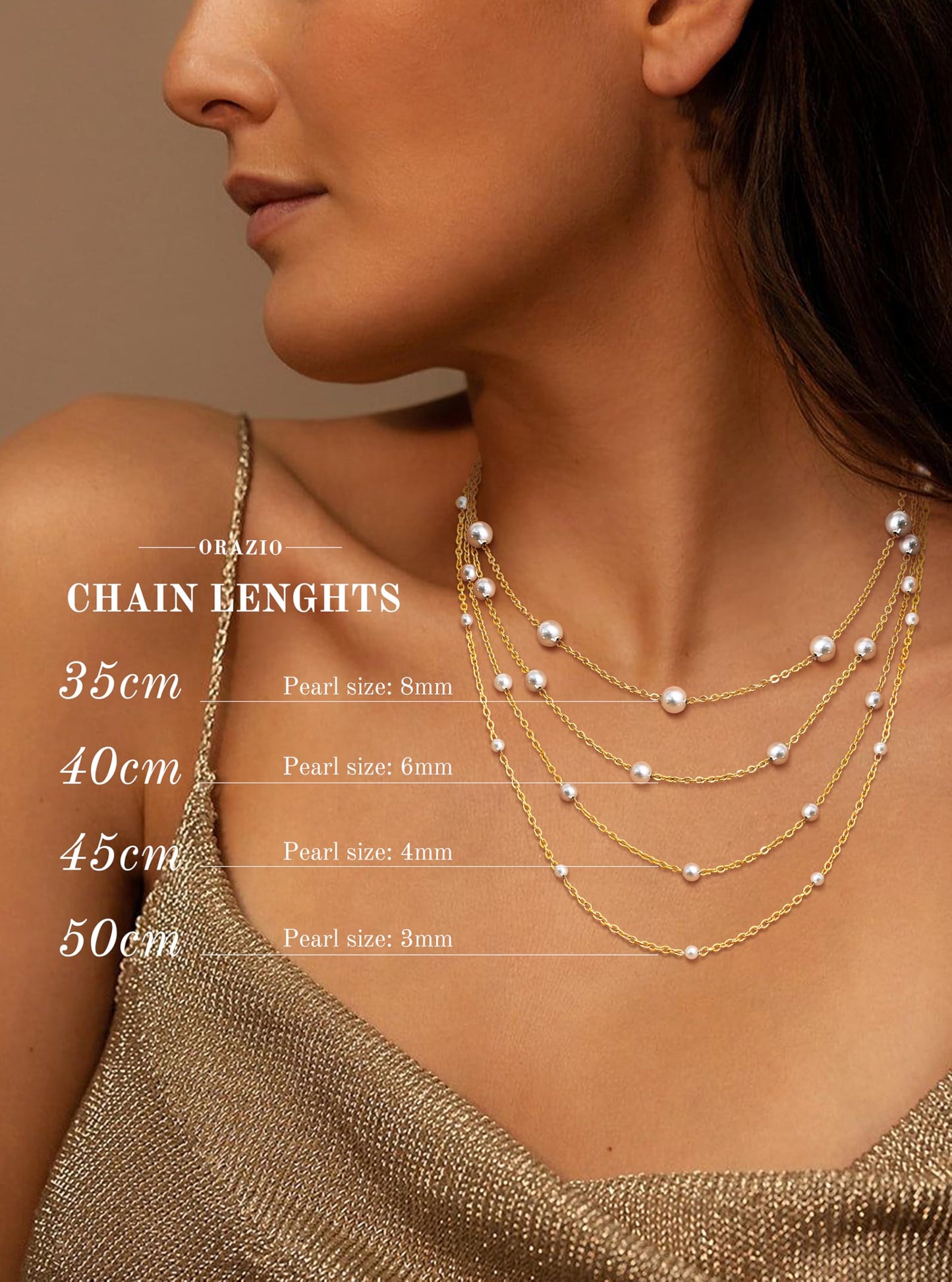 ORAZIO Dainty Gold Pearl Necklaces for Women, 14K Gold Plated Faux Pearl Choker Necklaces Trendy Small Pearl Necklace Strand Wedding Prom Bridal Pearls Jewelry Gifts 20 in 8mm