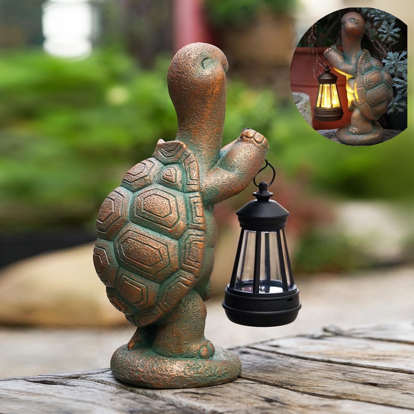 Roundot Turtle Solar Powered Outdoor Garden Statue, Resin Statue with Solar Light Lantern, Decorative Lawn, Yard Outdoor Turtle Decoration. Unique Home Decoration, Gifts for Women