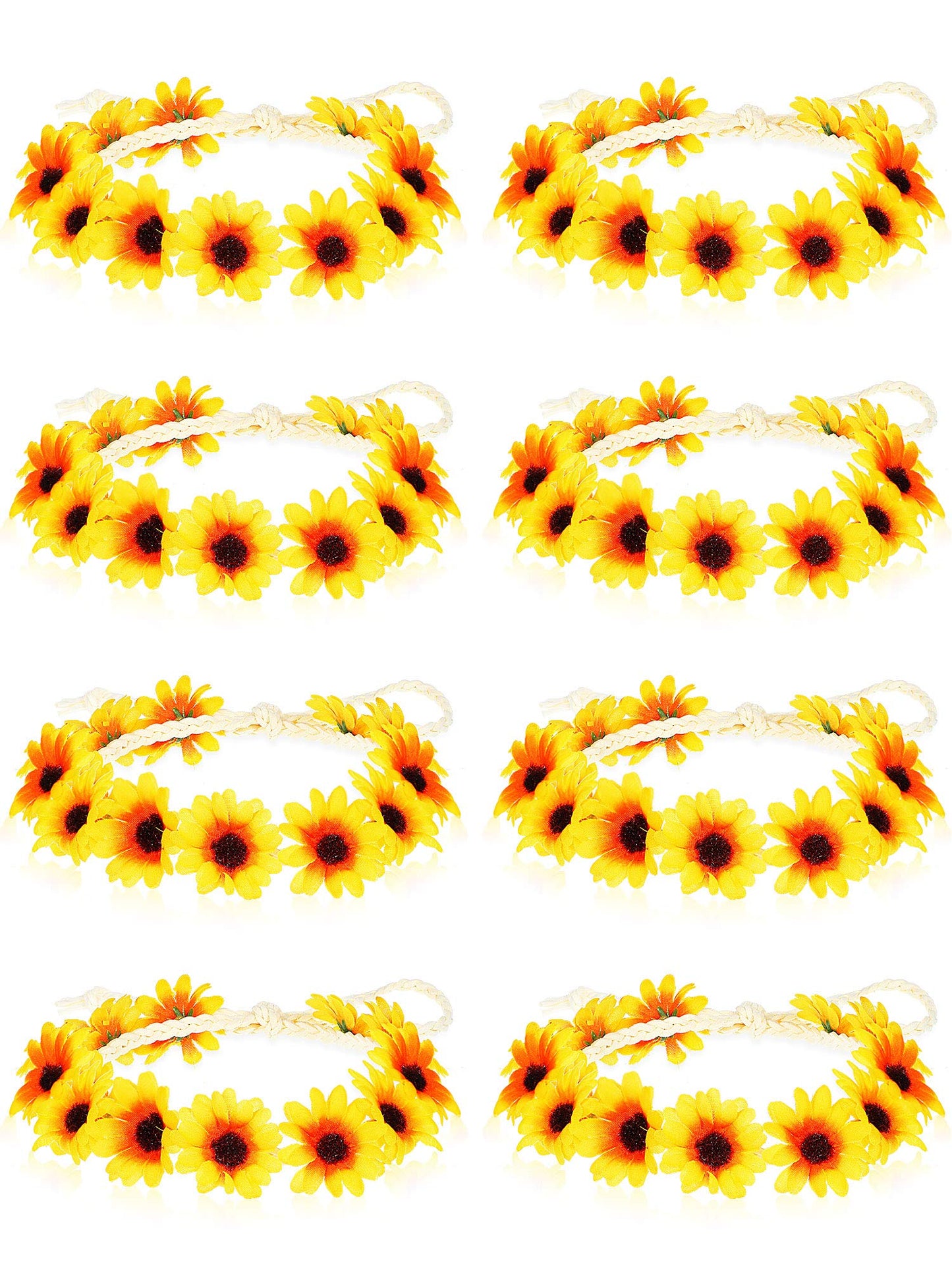 WILLBOND 8 Pcs Sunflower Headbands for Women Crown Daisy Flower Hair Wreath Adjustable Floral Bridal Bands Headpiece for Hippie Party Wedding Festivals Photo Props Decoration(White, Yellow)