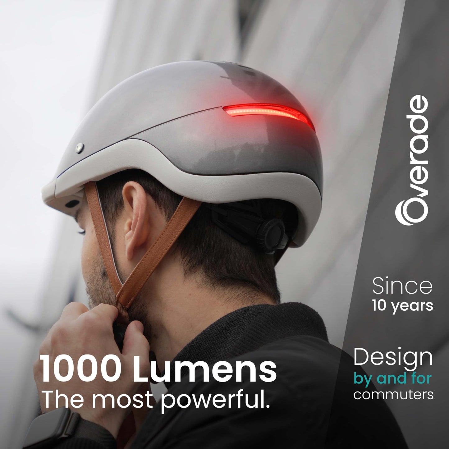 Overade Life Helmet for Bikes and e-Scooters, with Powerful Front/Rear Lighting - Flashing Function - One Size fits All (Pearl Grey)