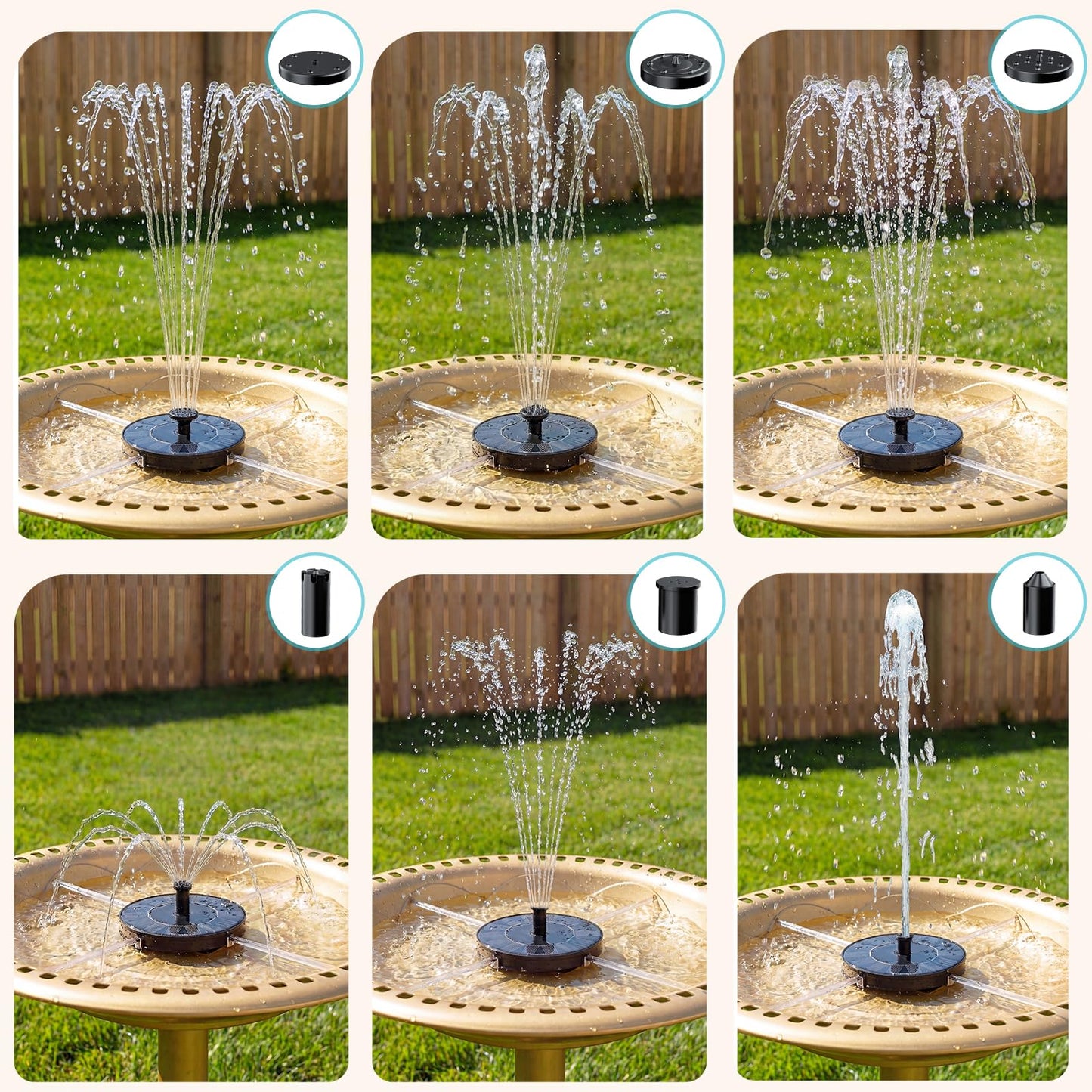 AMZtime Solar Fountain for Bird Bath, New Upgrade Mini Solar Fountain Pump, Free Standing Solar Powered Water Pump for Garden, Outdoor, Fish Tank, Pond and Pool