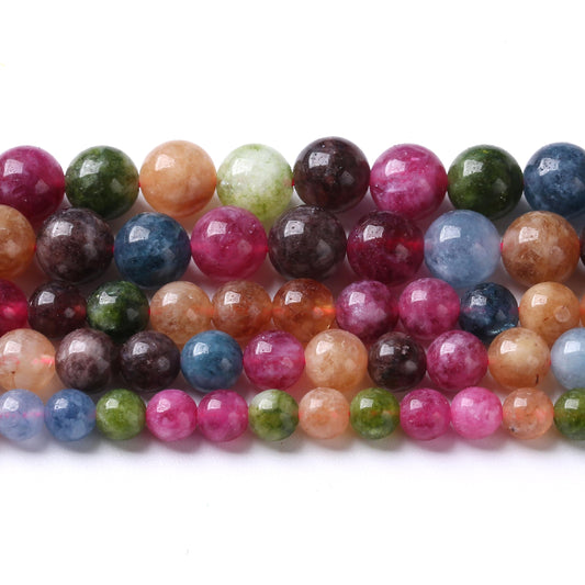 36pcs 10mm Natural Colorful Tourmaline Jade Stone Beads Round Loose Crystal Healing Energy Beads for Jewelry Making DIY Bracelet Necklace Earrings 15" (10mm, Colorful Tourmaline)
