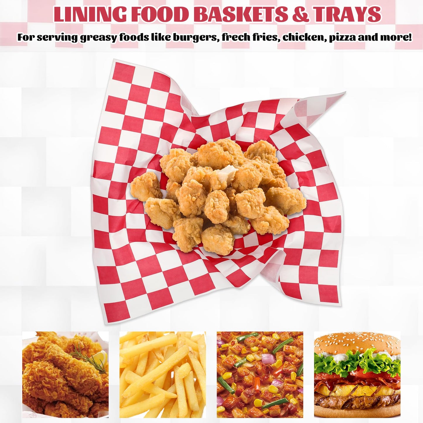 simarro 1000 Sheets Checkered Deli Paper Sheets, 12 x 12 Inch Grease Resistant Food Basket Liners Sandwich Paper Wraps for Restaurants Churches BBQs Picnic Party (Red And White)