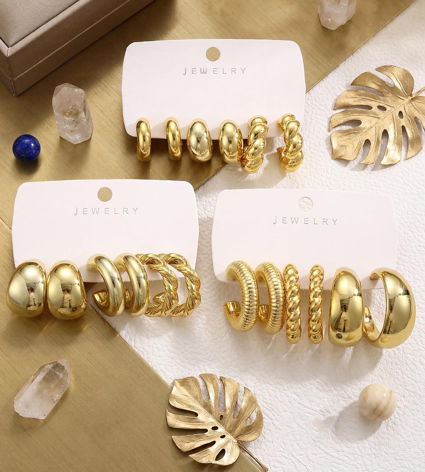 10 Pairs Chunky Gold Earrings for Women, Hypoallergenic Statement Hoops Earring for Multipack, Trendy Gold Chunky Hoop Earrings Jewelry for Gift (F-9 Pairs Gold)