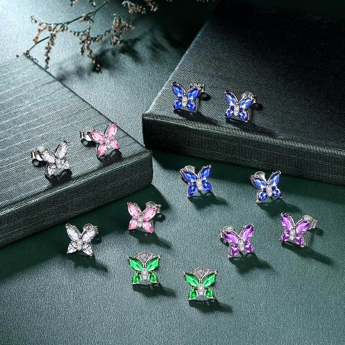 Hipunk Butterfly White Jewelry Sets Birthstone Women 925 Sterling Silver April-Diamond Birth Stone Animal Butterflies Jewelry Sets/Earring Set Crystal Birthday Jewelry SS0001W
