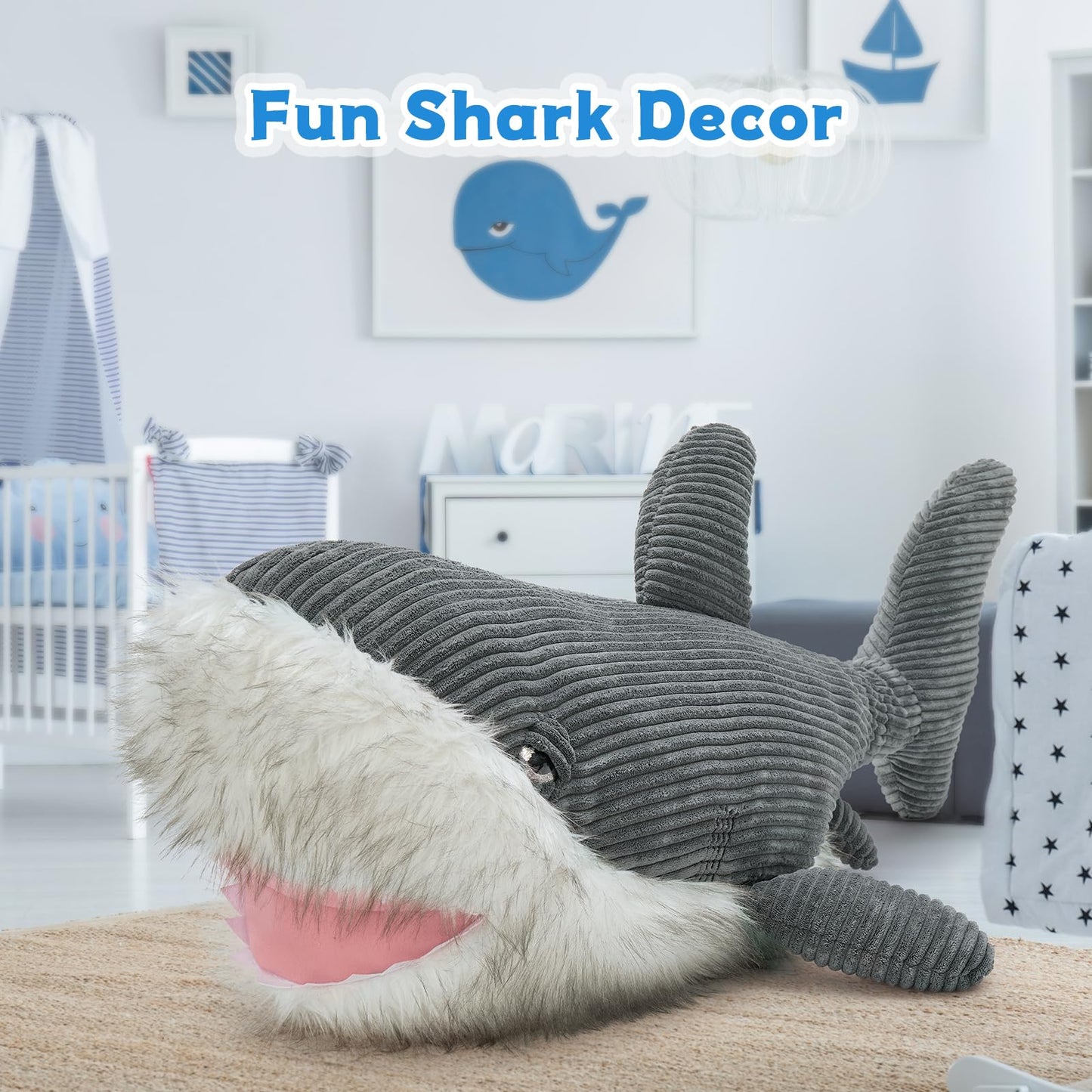 MorisMos Great White Shark Stuffed Animal Plush Pillow, 47" Giant Mako Shark Toy for Kids, Adults,4ft Large Ocean Animal Gift for Marine Creature Lovers, Sea Life Decoration for Room, CE/CPC Certified