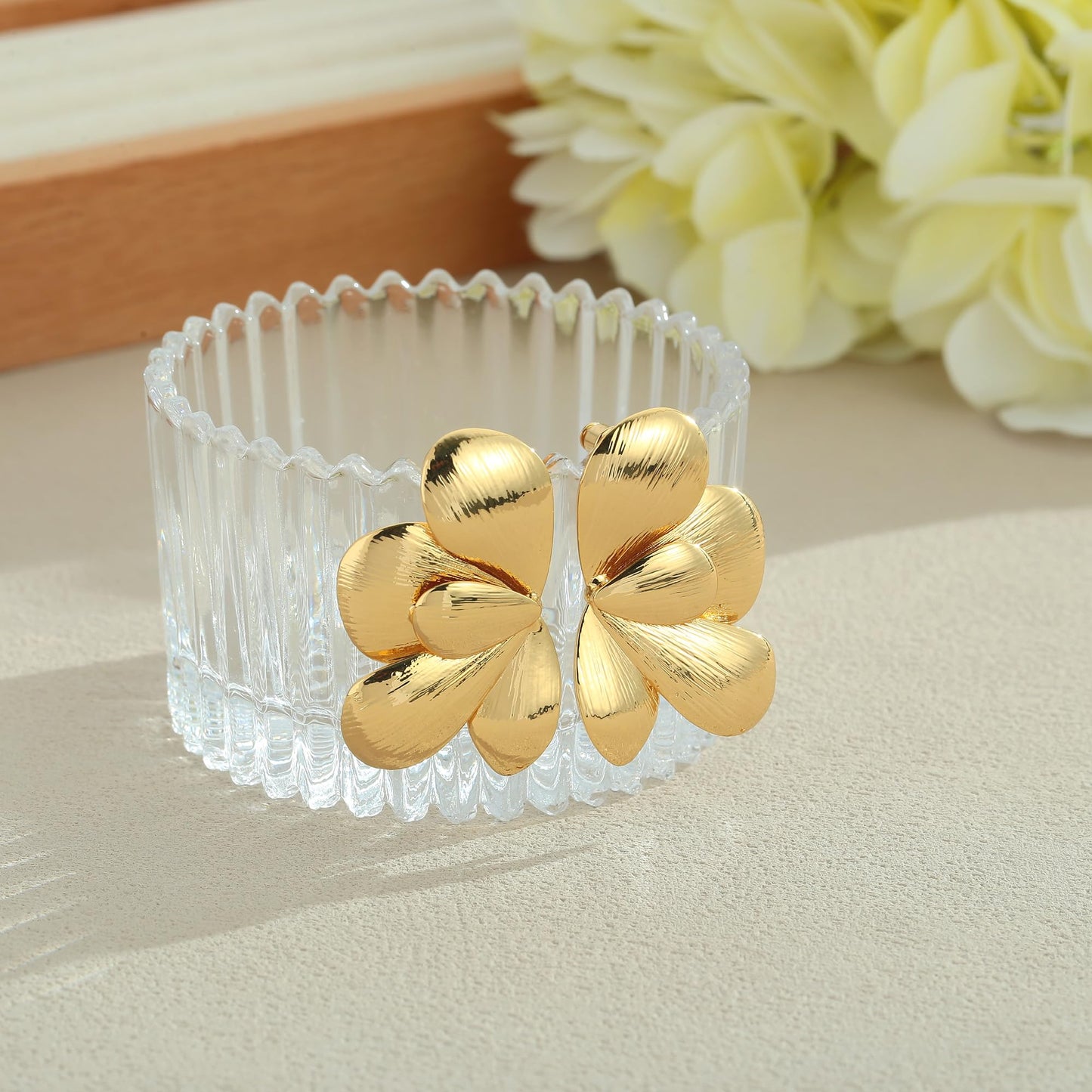 ENSKEFEN Gold Flower Earrings for Women Boho Vintage Bold Floral Earring Trendy Chunky Statement Summer Petal Earrings