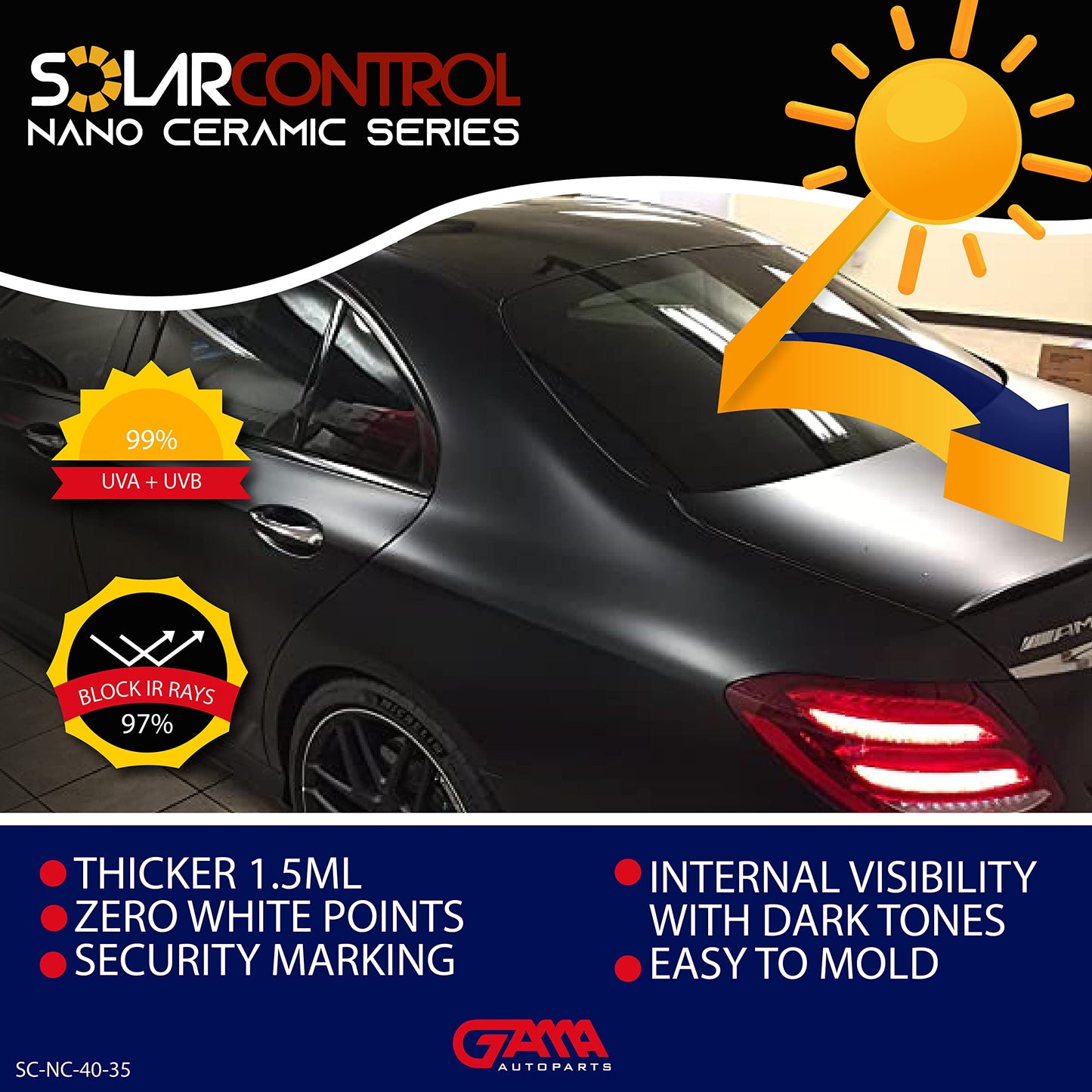SOLARCONTROL Window Tint Car Film 2PLY 100% UV Rejection 40" X 100FT Nano Ceramic Shade Roll Universal Fit Privacy Sun Block and Scratch Resistant 90% Infra-red Rejection IRR (35% Medium Shade)