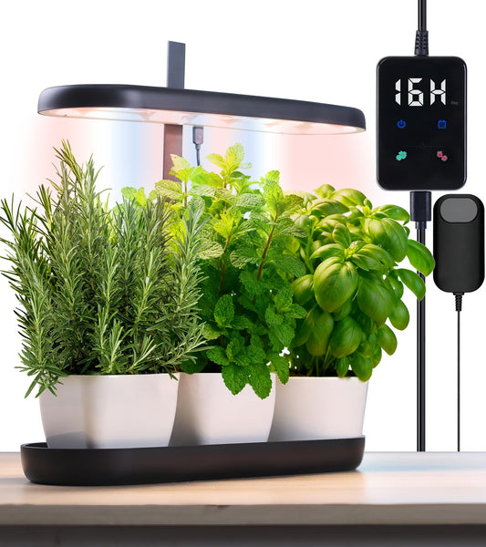 DRYADES Grow Lights for Indoor Plants, 20W Full Spectrum LED Grow Lamp for Indoor Garden with Intelligent Controller, Height Adjustable, Ideal for Home Desk Plant Lighting (Black, ABS Base)