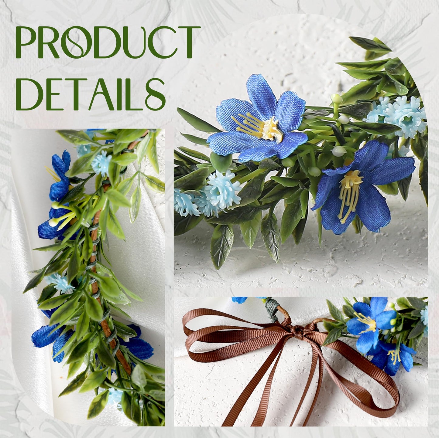 KorViSHOW Fairy Blue Flower Crown, Artificial Boho Floral Headpiece, Elf Forest Flower Headband with Ribbon for Women Girls Renaissance Faire Cosplay Birthday Wedding Festival Party Hair Accessory
