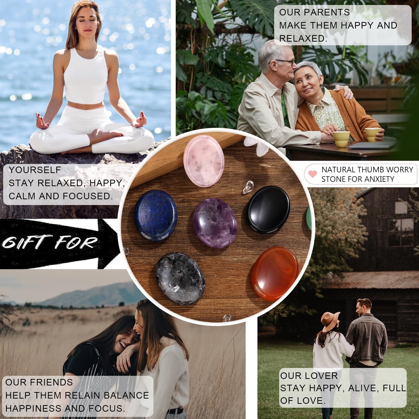 GolbalJew Rose Quartz Thumb Worry Stone for Anxiety Healing Crystals Sets, Hand Carved Crystals and Healing Stones, Meditation Crystal Reiki Natural Relax Palm Stone for Anxiety Therapy Relief