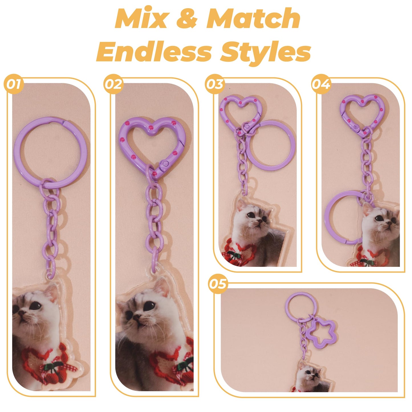 KSYN KO-KO 180PCS Heart Keychain Clasp DIY Set – Colorful Heart Clasps with Key Rings, Chains, and Jump Rings for Keychain, DIY Crafts, Bag Charms, Gifts and Party Favors – 30 Full Sets in 10 Colors