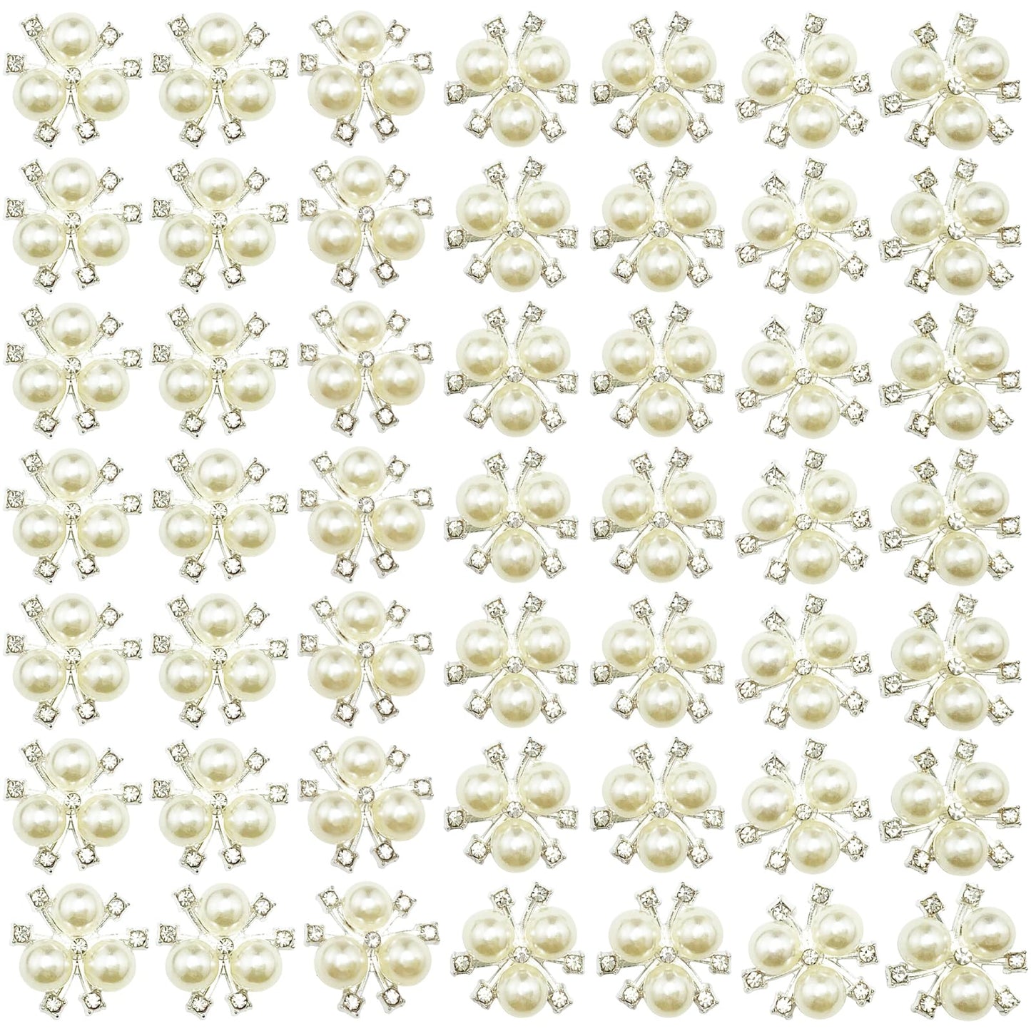 BETITETO 50Pcs Pearl Rhinestone Charms Buttons Embellishments Bulk Flatback for Shoe Decoration Jewelry Making Clothes Brooch Headbands and Wedding Flower Bouquet Crafts DIY (#1 Silver Alloy)