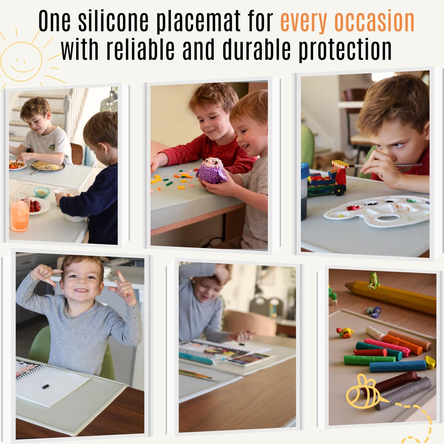 Silicone Craft Mat for Painting, PlayDoh and Art Projects with Angle-Protective Safety Edge – Toddlers & Kids Placemat – Non-Slip & BPA-Free Food Mat – 1.5mm Thick, 24"x16", Cloud Gray