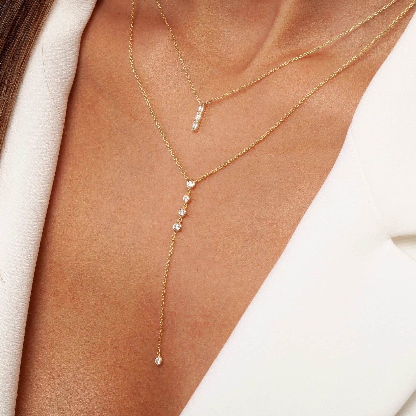 Fwlisesa CZ Teardrop Lariat Necklace for Women, Dainty Long Gold Necklaces 14k Gold Drop Necklace Simple Gold Pendant Necklace Aesthetic Y Necklace Costume Gold Jewelry for Women