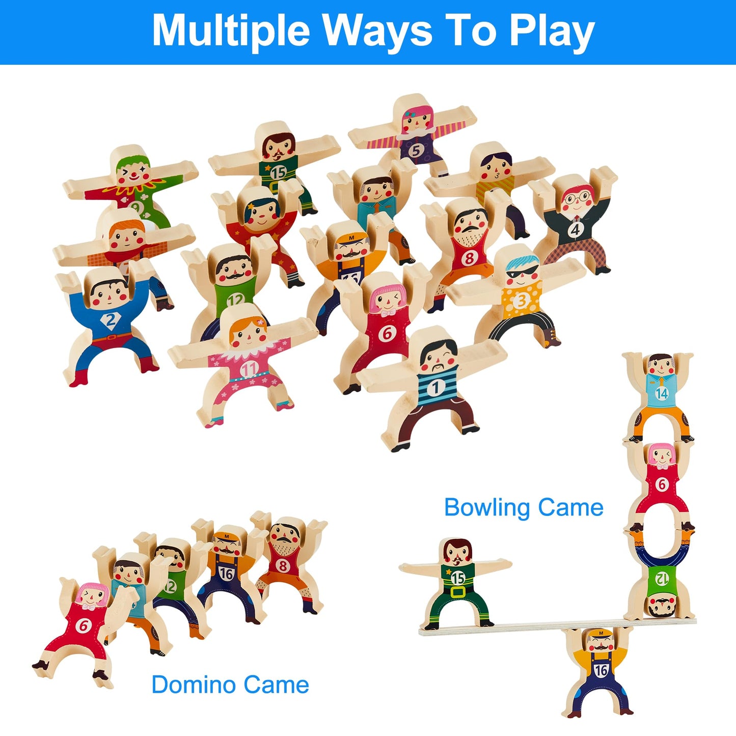 moopok Wooden Stacking Toys,16Pcs Circus Hercules Acrobatic Troupe Interlock Toy,Balancing Building Blocks Game Toddler Puzzle Toys,for 3 4 5 6 Years Old Kids Adults