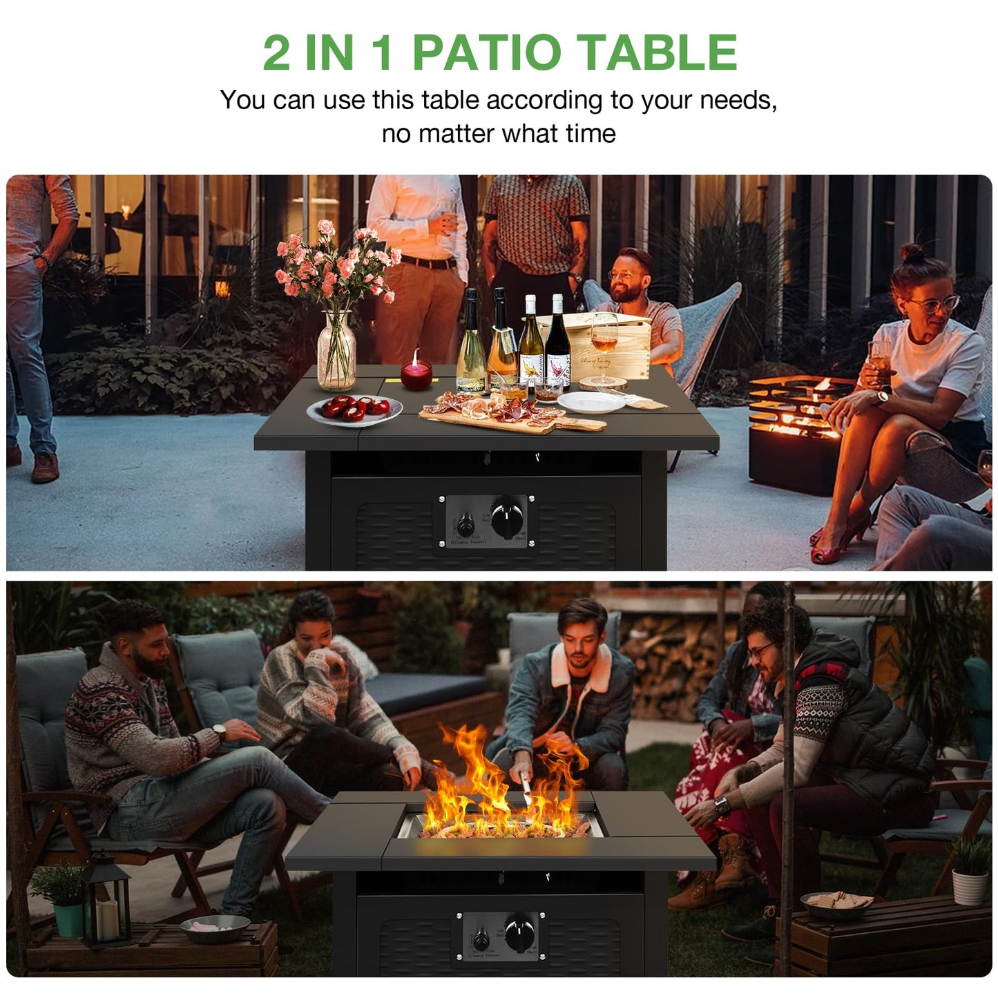 hykolity 28 inch Fire Pit Table, 50000 BTU Patio Heater, 2 in 1 Outdoor Gas Fire Pit with Removable Lid & Lava Stone, CSA-Certified for Gas Fire Pit, Deck Garden Backyard