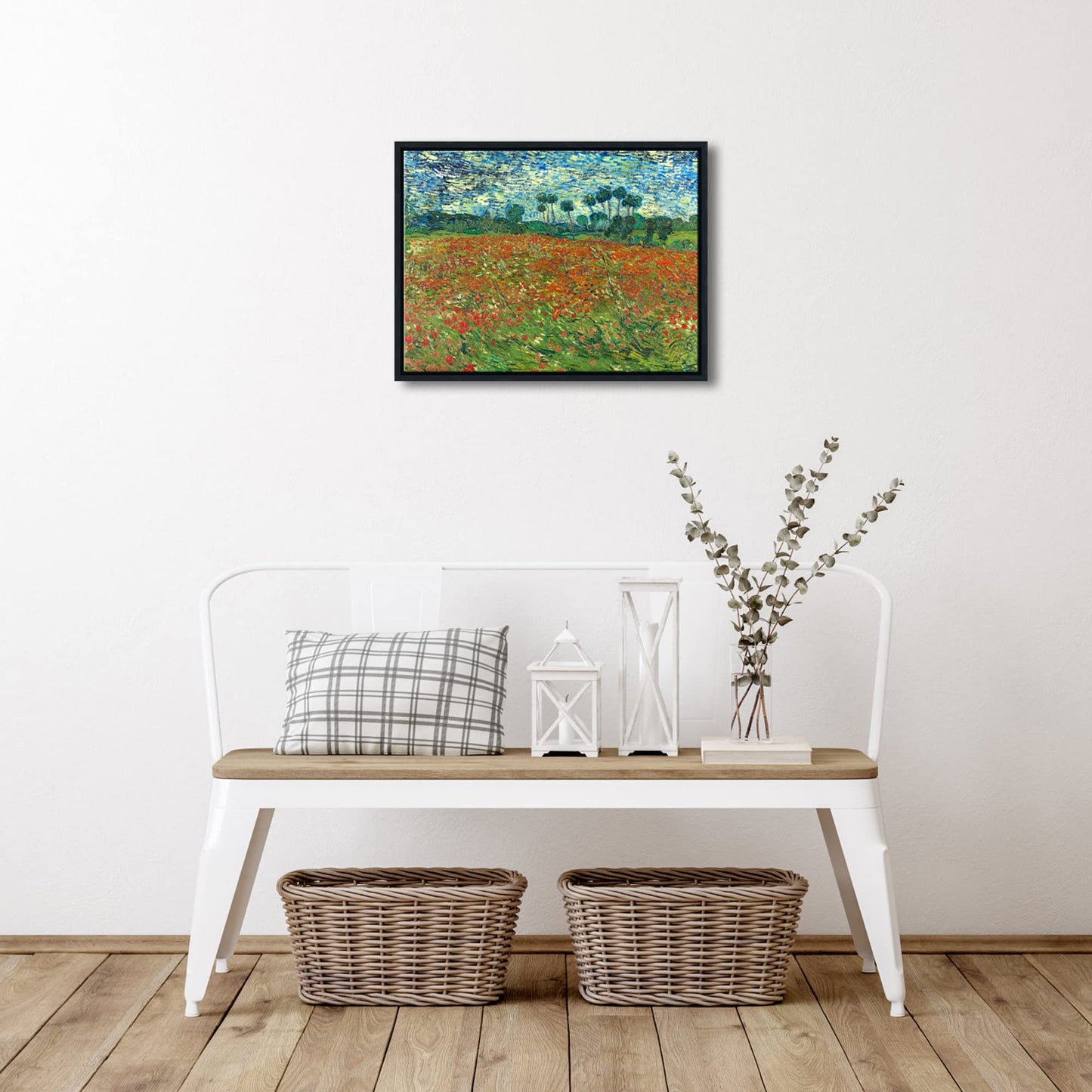 Wieco Art Framed Art Poppy Field June 1890 Canvas Print of Vincent Van Gogh Oil Paintings Reproduction Abstract Wall Art for Home Decorations Black Frame