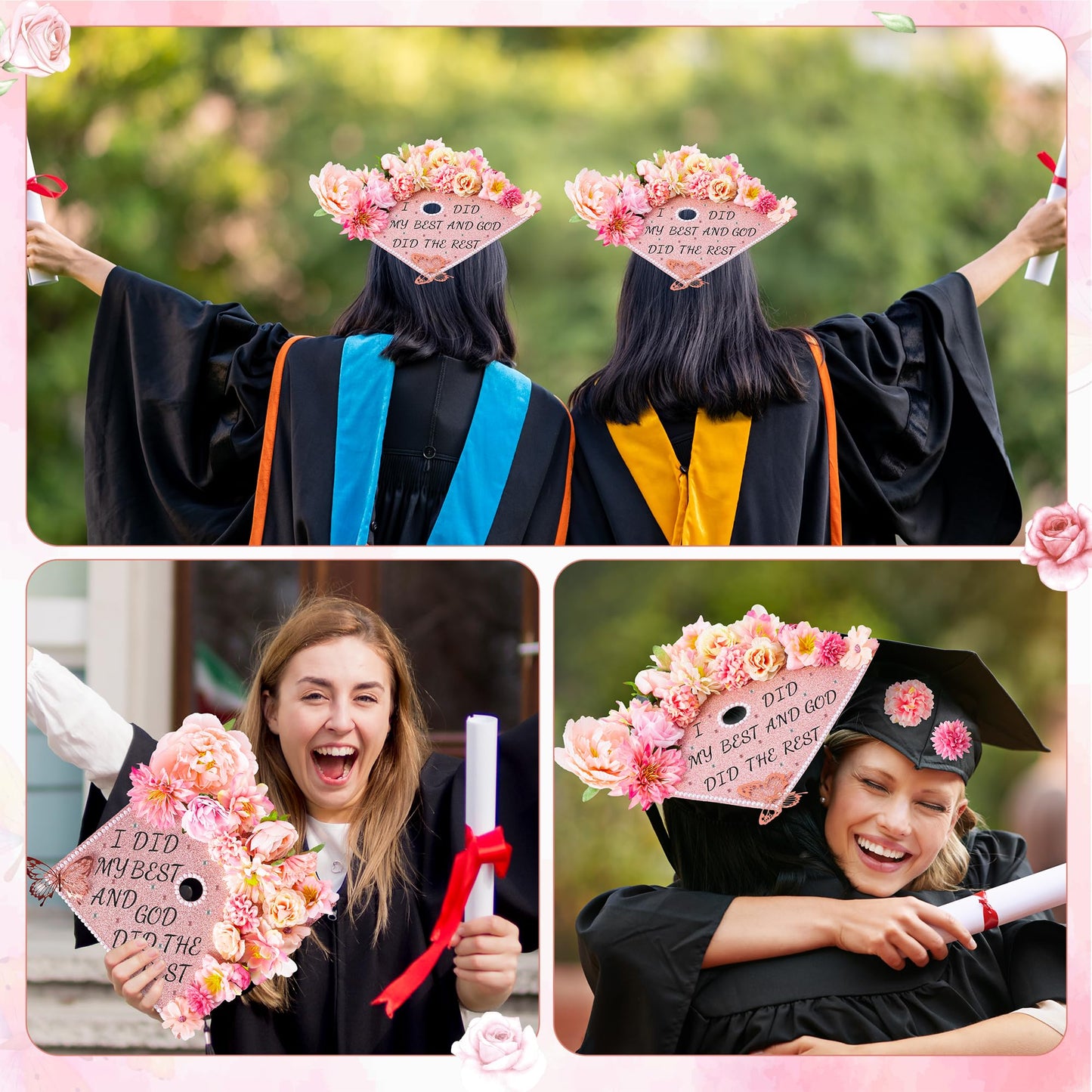 WATINC Graduation Cap Decorations Kit - Class of 2026 DIY Grad Hairband Cap with 3D Butterfly Flowers Rhinestones Pearl Letter Stickers, for Hat Topper Crafts School Class Party Supplies (Rose Gold)