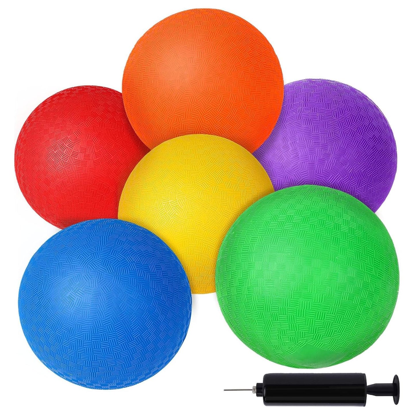 LovesTown 6PCS Playground Balls with Air Pump, 8.5inch Inflatable Dodge Ball Colorful Handball Rubber Kickball for Kids Ball Games