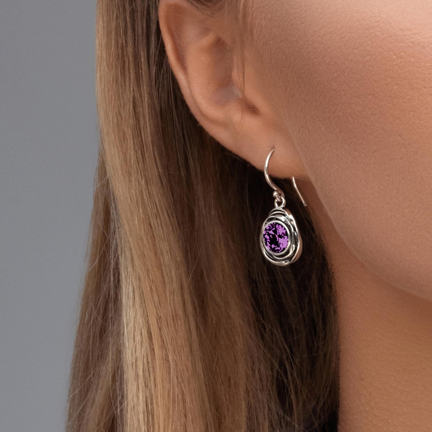 JEAN RACHEL JEWELRY 925 Sterling Silver Dangle Earrings for Women -Wire Wrap with Bezel Set Cubic Zirconia Vintage Design-Hypoallergenic Lead&Nickel Free Artisan Handcrafted Statement Earrings, Amethyst