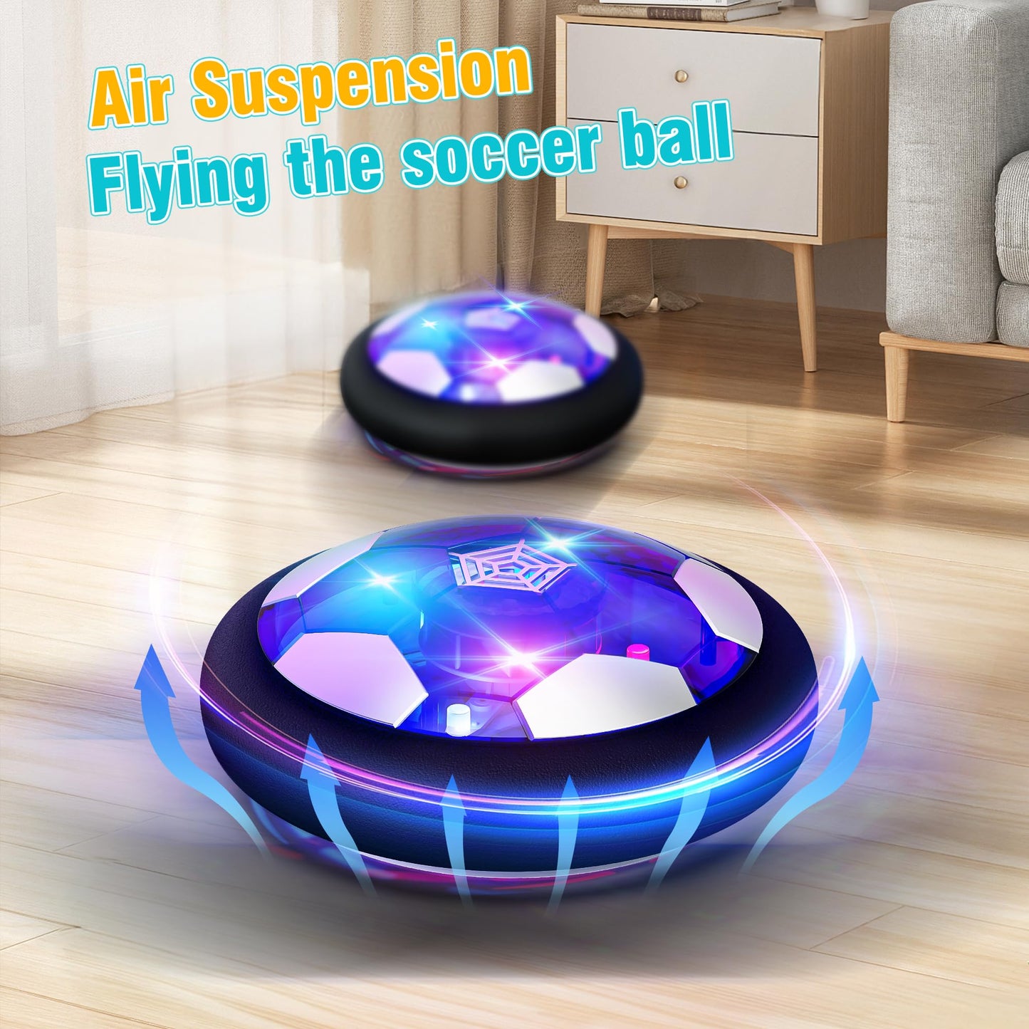 Freecat Rechargeable Hover Soccer Ball for Kids Indoor Games, Light-Up Soccer Toy with Soft Foam Bumper, Air-Powered Floating Ball Game, Birthday Gift for Boys and Girls Ages 4-12