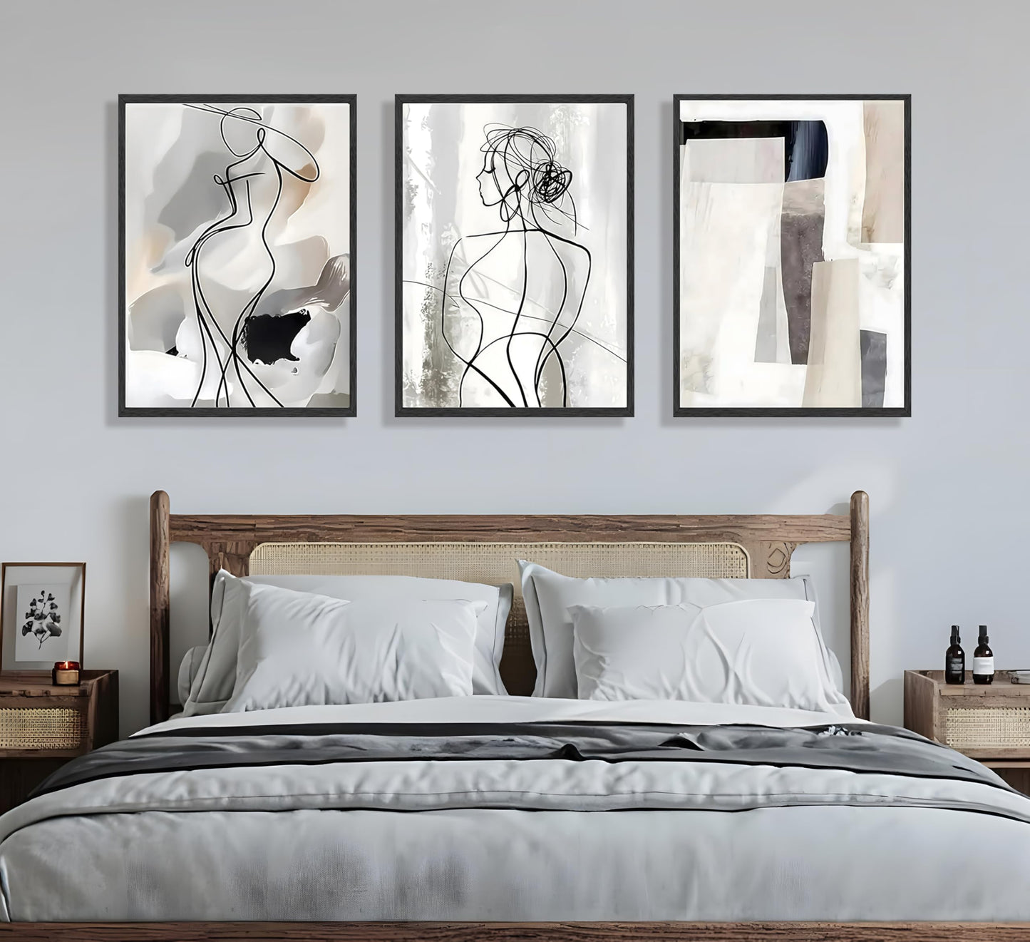 3pcs Black White Abstract Line Wall Art Female Figure Silhouette & Geometric Elements Pictures Posters Modern Minimalist Canvas Paintings Wall Decor For Living Room Bedroom Decoration Unframed