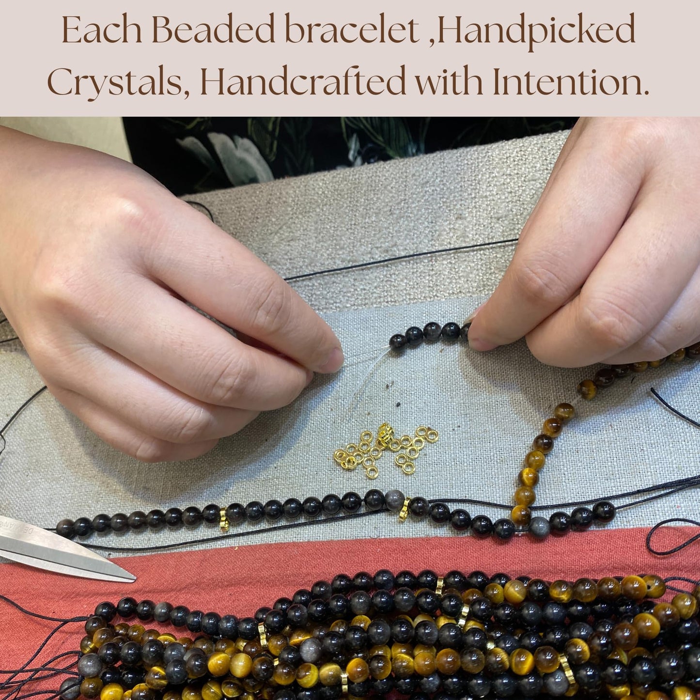 Atminafays 6MM Stackable Healing Bracelet - Mookaite Jasper, Tiger's Eye & African Turquoise with Silver Sheen Obsidian Beads | Adjustable Handwoven Cord | Boho Chic Spiritual Jewelry for Men & Women (Calm & Luck)