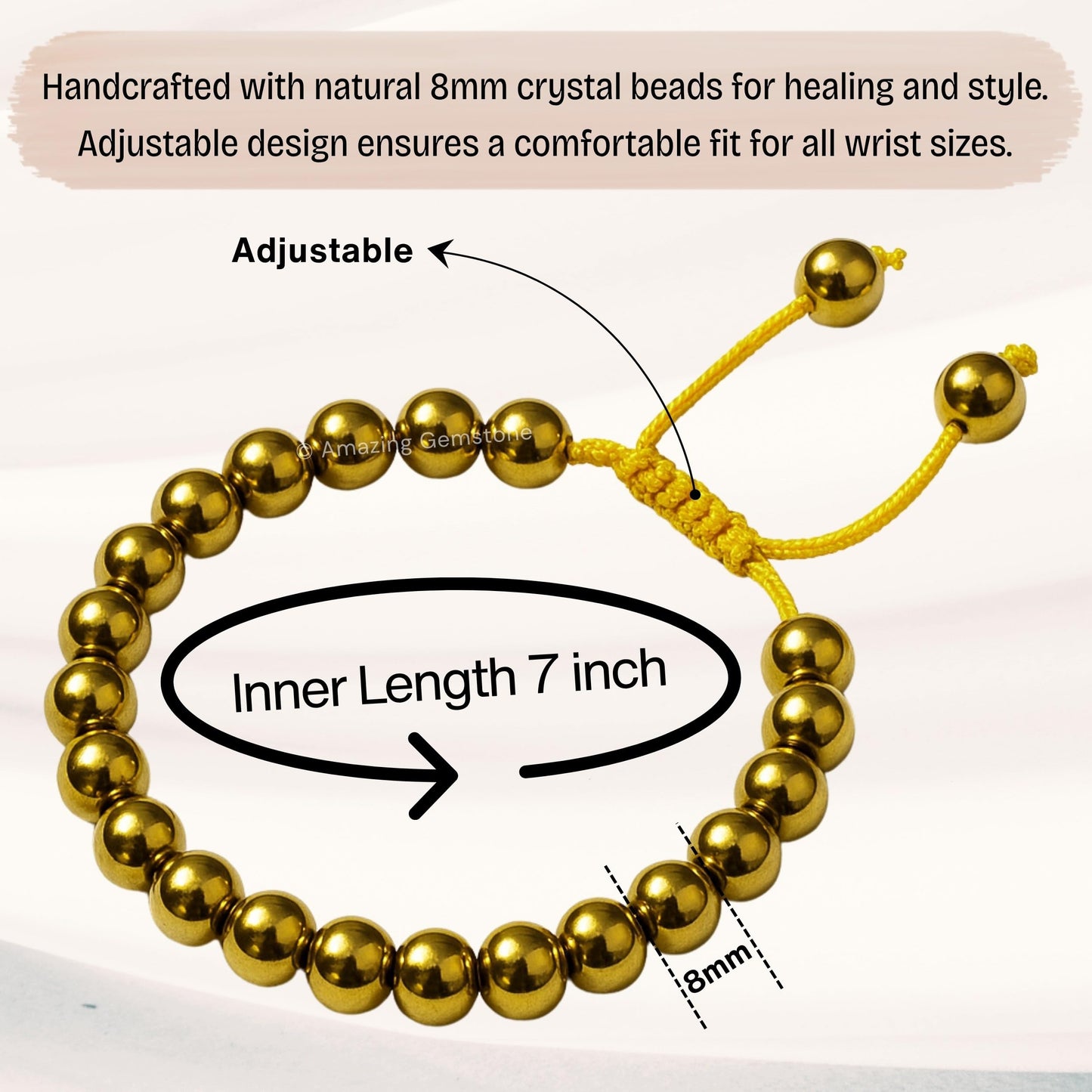 Amazing Gemstone Golden Hematite Bracelet, Gifts For Men & Women - Protection Healing Crystal Bracelet - 8mm Gemstone Beaded Adjustable Bracelet, Pulseras Para Hombres Mujer Stocking Stuffers