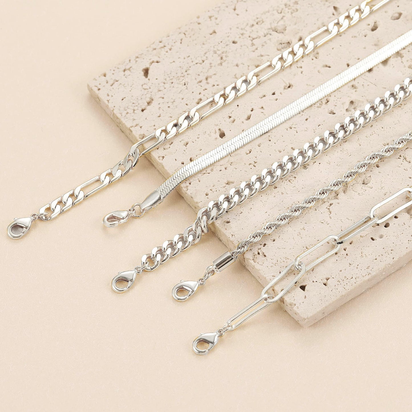 DEARMAY Silver Plated Bracelets for Women Dainty Silver Jewelry Sets for Trendy Stackable Paperclip Rope Snake Box Figaro Chain Bracelets Pack Costume Fashion Gifts for Womens