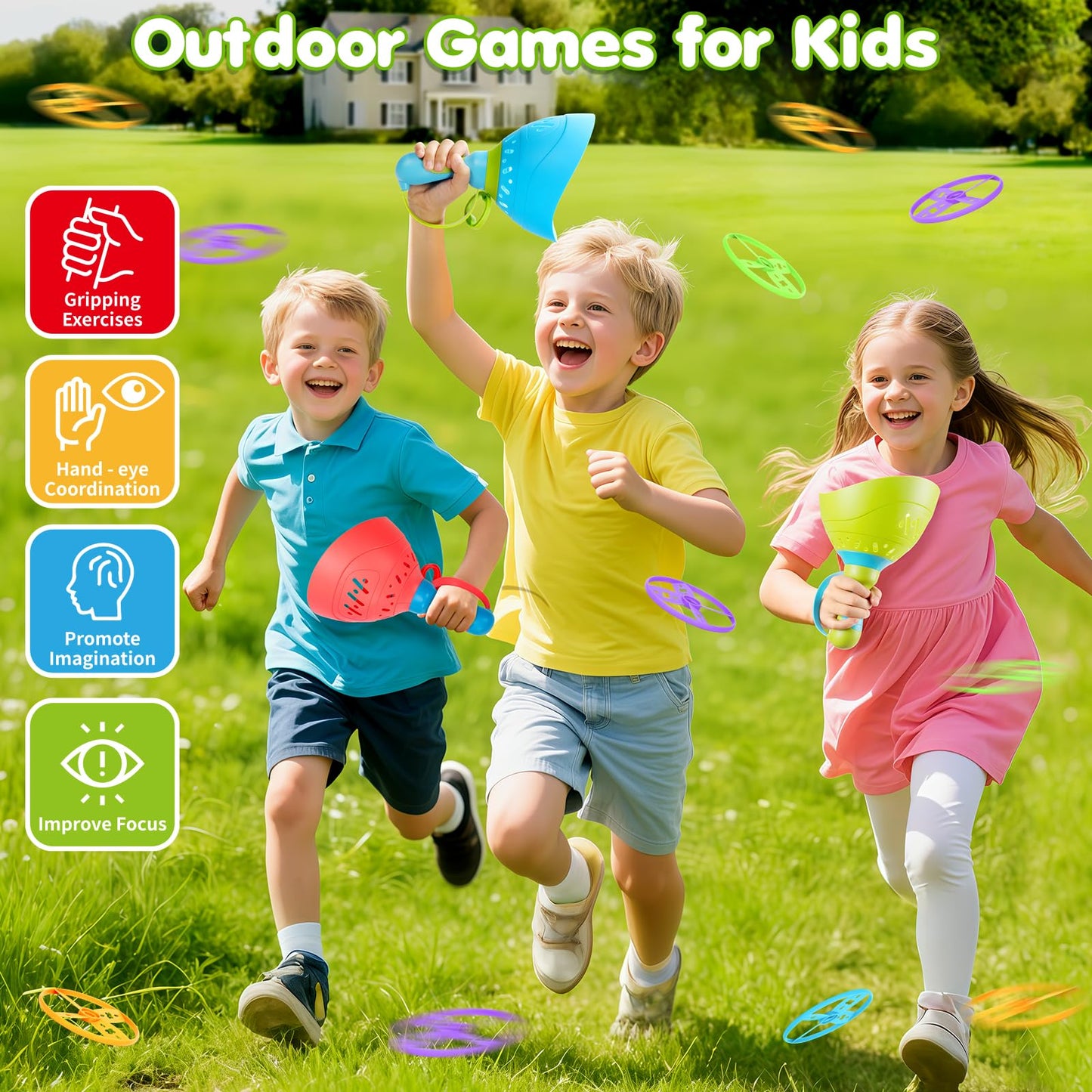 Birebebys Outdoor Toys for Kids Ages 4-8, 3 Packs Flying Catching Game, Outside Manual Capture Chasing Toys for Ages 3-7, Fun Family Games for Boys Girls Ages 2 3 4 5 6