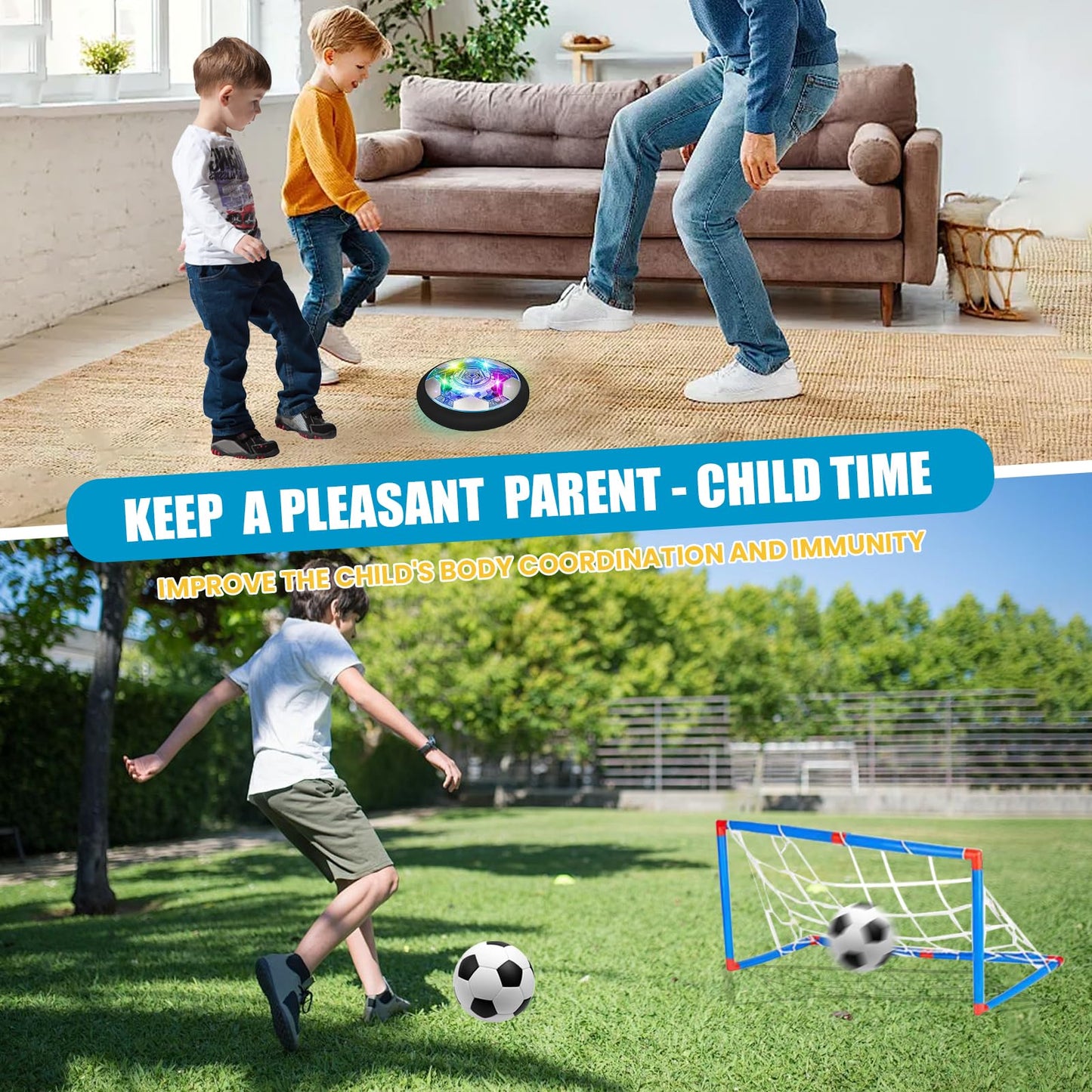 SHENSE Hover Soccer Ball Set, Indoor Soccer Ball 4 in 1 Rechargeable Air Power Soccer with LED Lights and Foam Bumper Protection Gifts for Boys Girls 3 4 5 6 7 8-12 Year Old Kids
