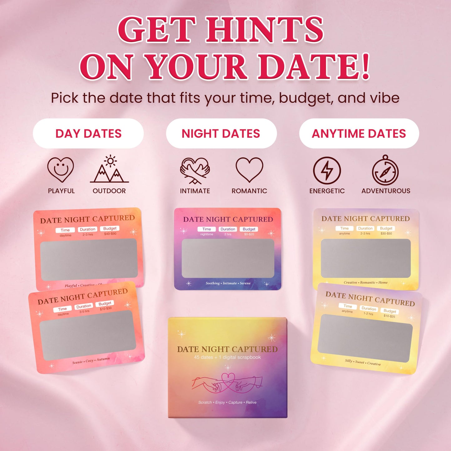 ARVEXO 45 Fun and Romantic Scratch Off Date Night Ideas for Him Her - Date Night Captured 45 Scratch Off Cards For Couples With Digital Scrapbook - Anniversary Wedding Gifts For Men Women Husband Wife