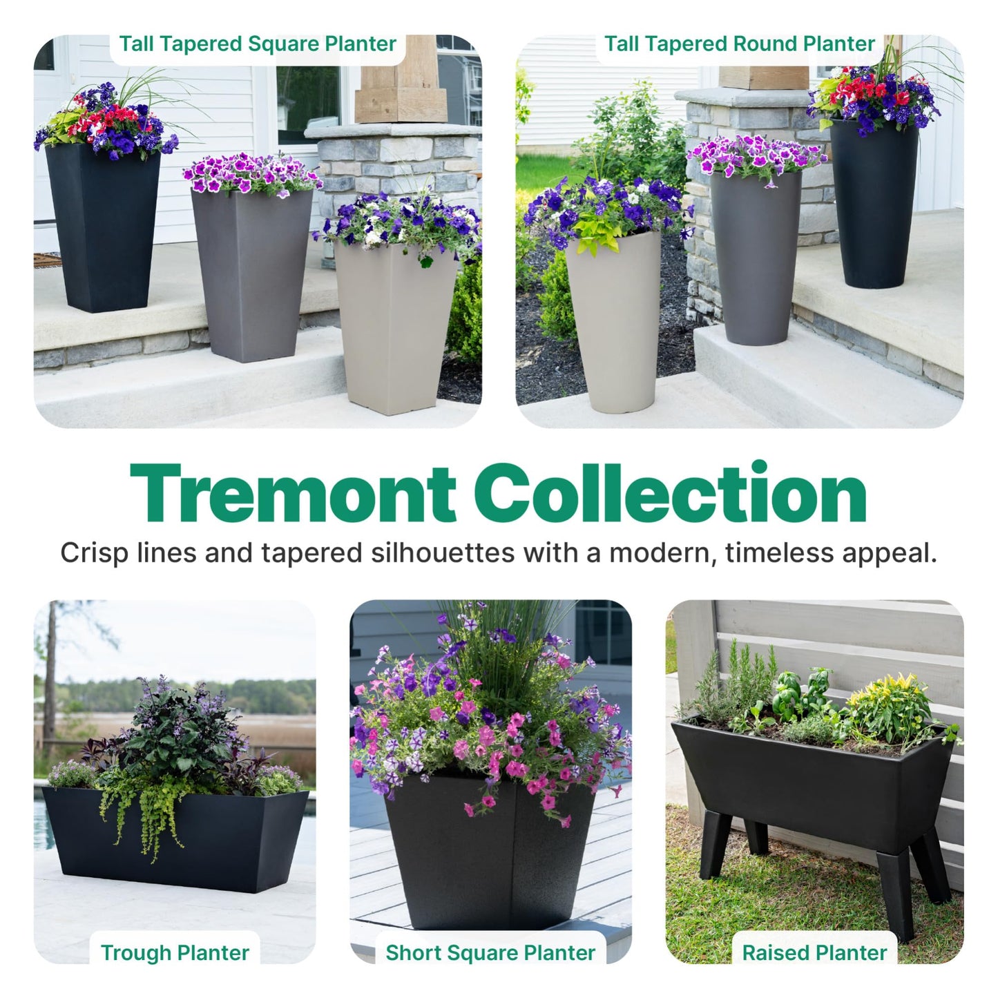 Step2 Tremont Tall Round Tapered Planter, 28" Tall, Indoor/Outdoor Plants, Efficient Drainage, Durable Resin, Onyx Black