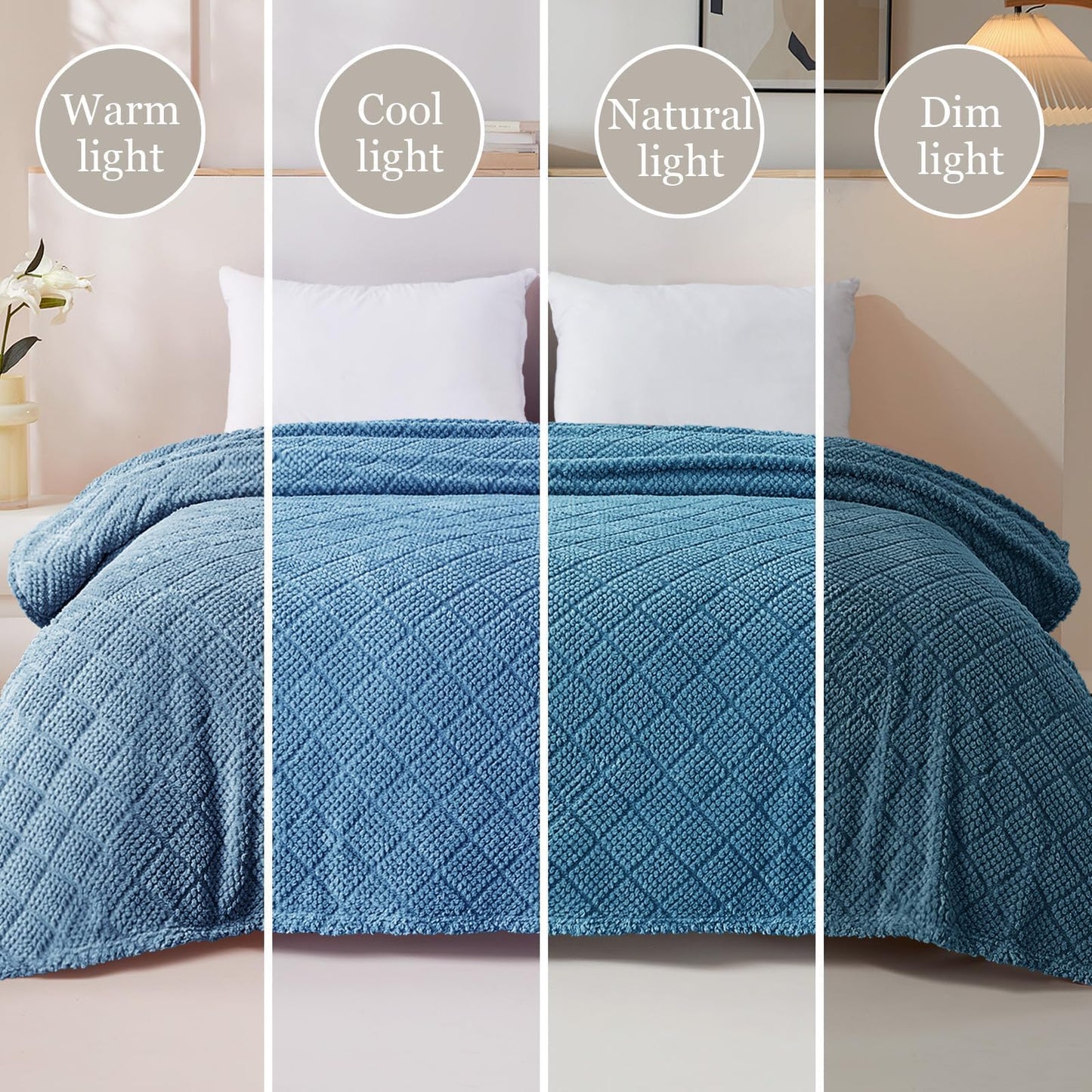 Whale Flotilla Fuzzy Fleece Throw Blanket for Couch, Bed, Soft Fluffy Jacquard Waffle Blankets for All Season, Lightweight and Warm, 50x60 Inch, Slate Blue