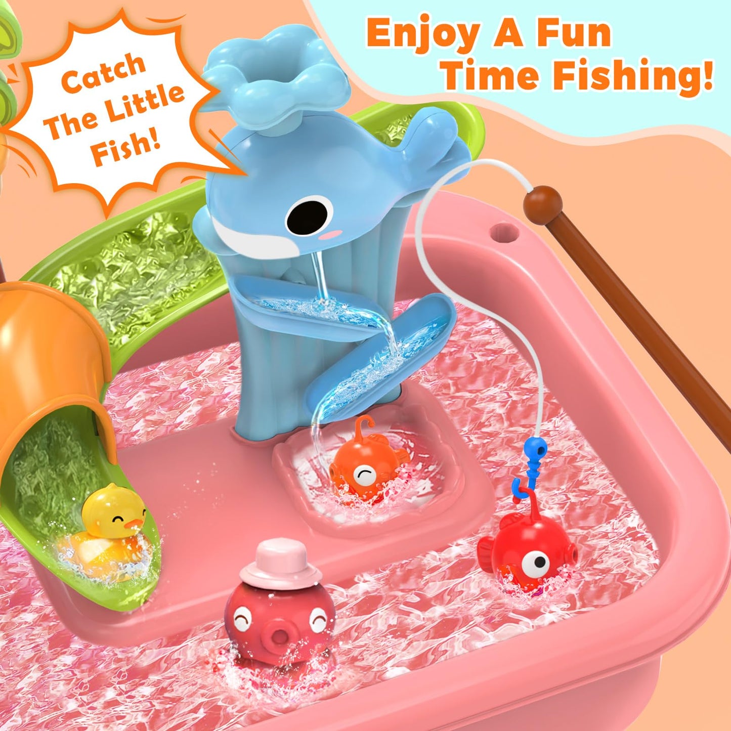 Water Table for Toddlers 1-3，Water Table with Pump，Role Play Sensory Toys，Toy Kitchen Sets for Kids Ages 4-8, Play Sink with Running Water & Electric Faucet，Outdoor Toys for Toddlers 1-3(Pink)