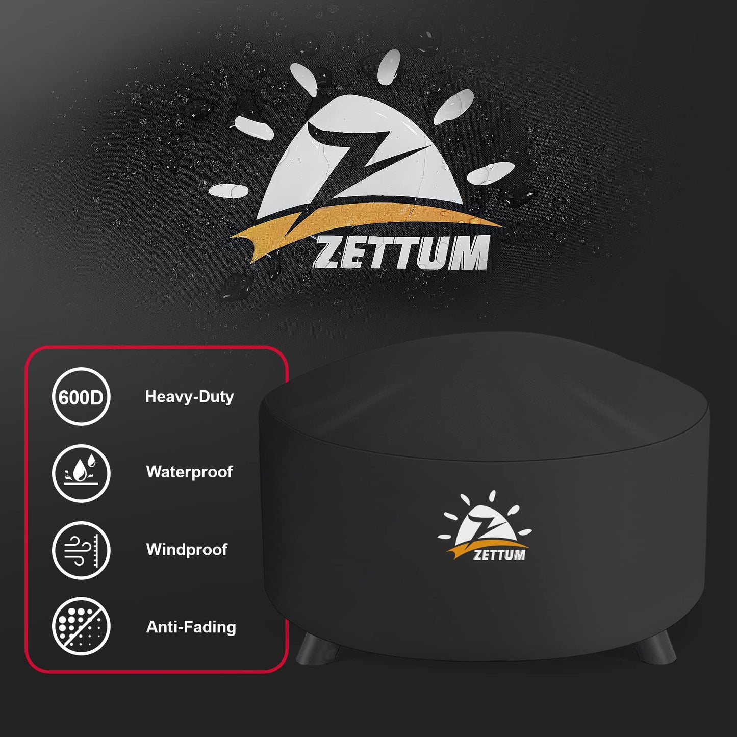 Zettum Fire Pit Cover Round 36 Inch - Outdoor Firepit Cover Heavy Duty & Waterproof, 600D Patio Fire Table Cover Gas Fire Pit Accessories Fade & Weather Resistant - 36 x 36 x 20 Inch