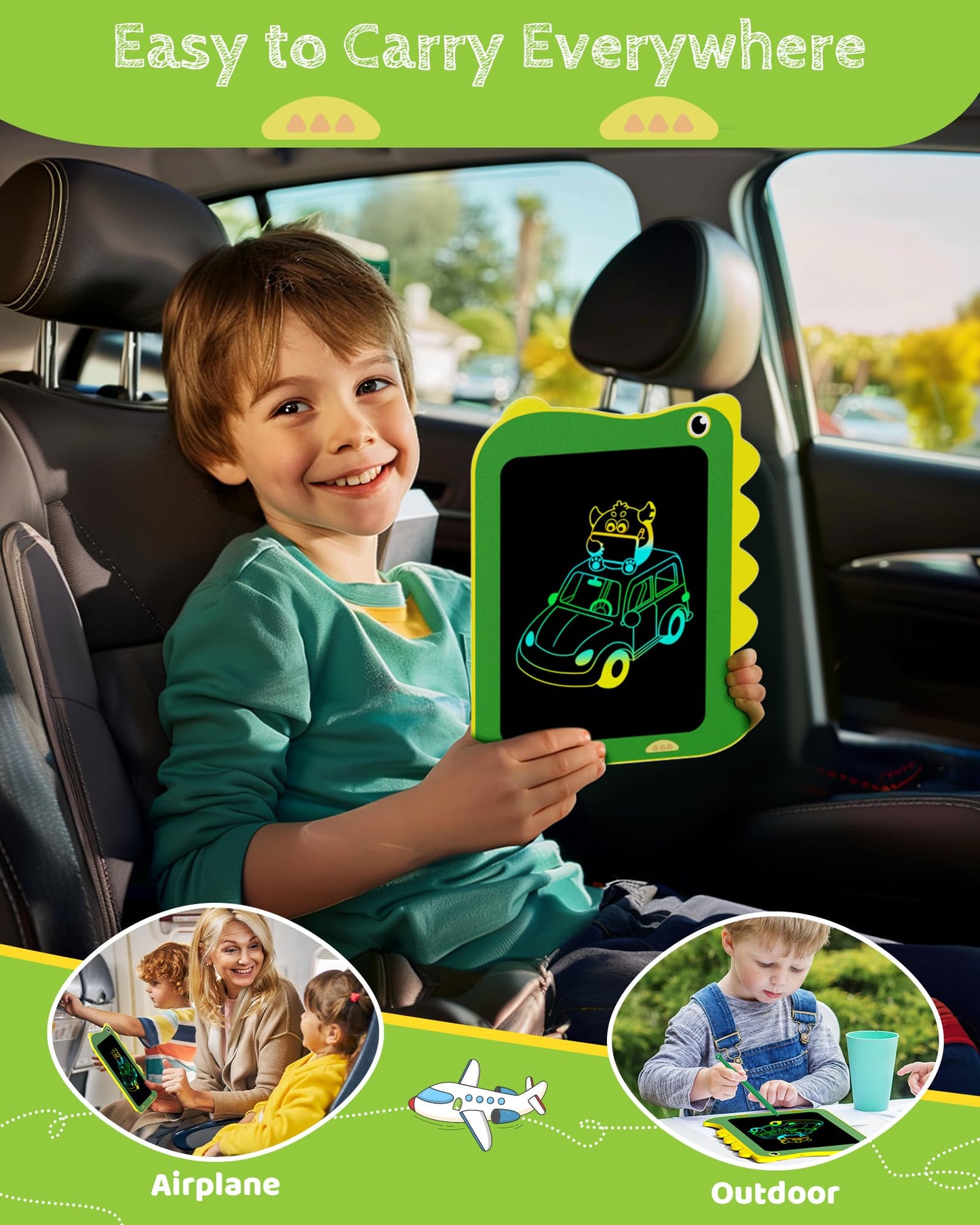 TEKFUN Toddler Boy Toys, 2 Pack LCD Writing Tablet for Kids, Doodle Board Dinosaur Toys, Travel Essentials for 3 4 5 6 Year Old Boys Girls, Easter Birthday Christmas Gift (8.5inch Green*2)