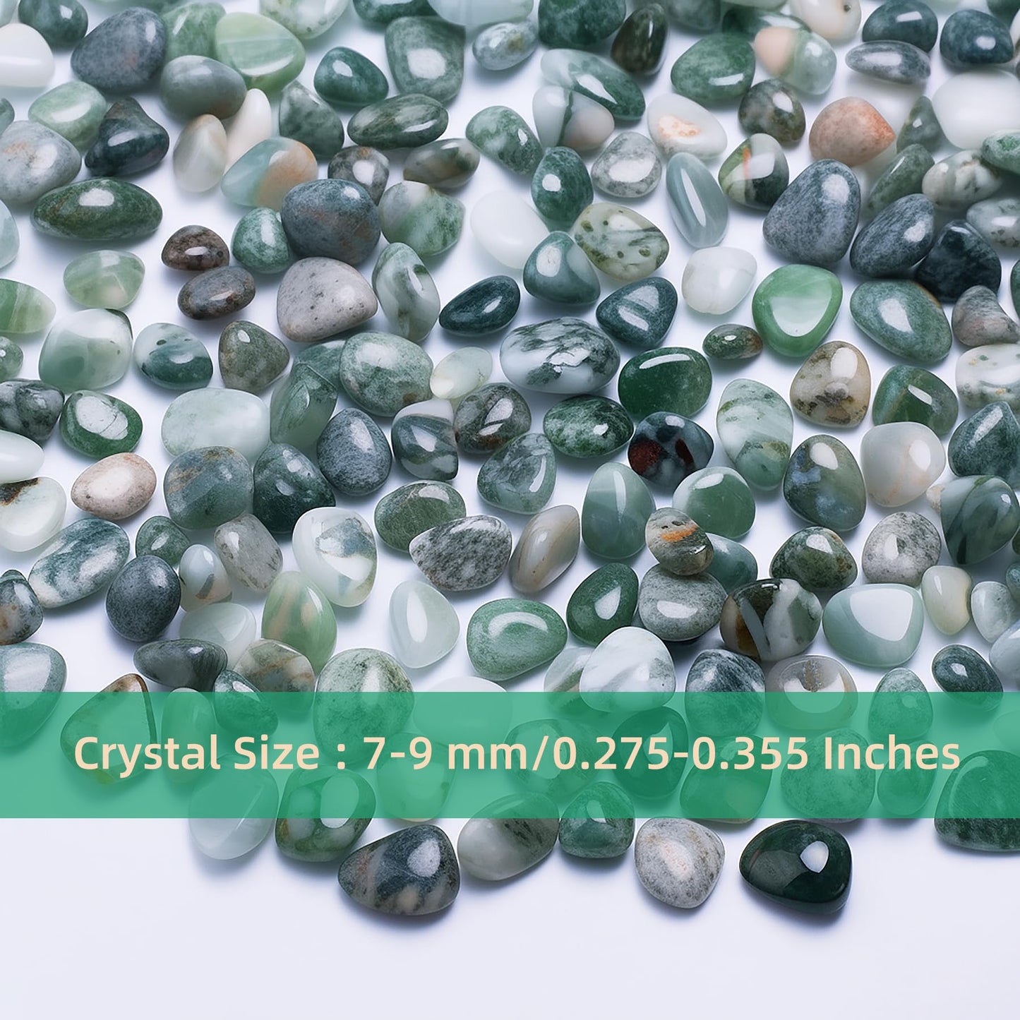 SigMntun Polished Moss Agate Crystal Chips 200 Pcs - 0.3" 10 oz Tumbled Stone Chips Crushed Sea Glass Stones Healing Reiki Crystal Jewelry Making Home Decoration