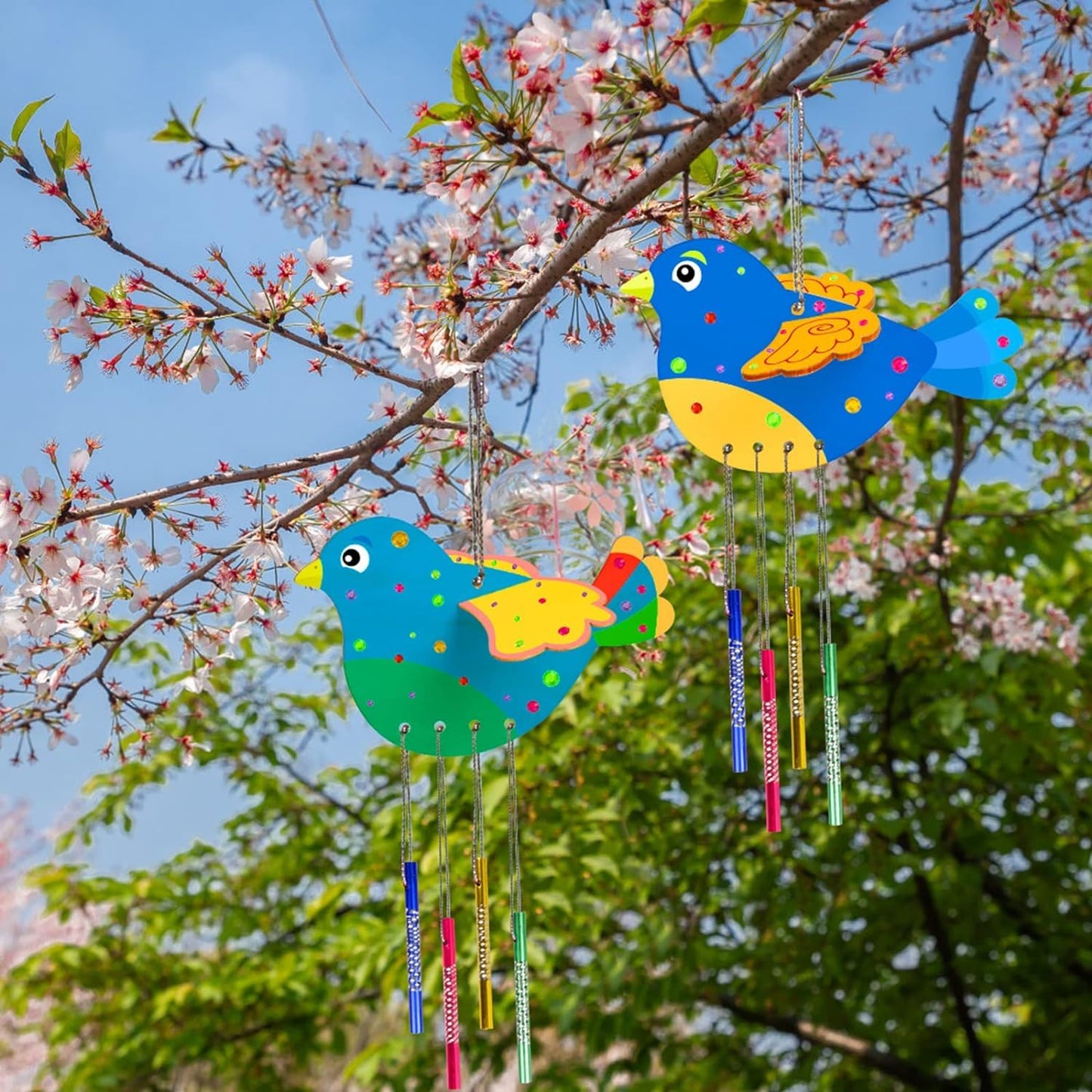 Fennoral 6 Pack 3D Bird Wind Chime Craft Kit for Kids Make You Own Birds Wind Chimes Ornament Wooden Arts and Crafts for Kids DIY to Paint Bird for Winter Spring Art Activity Birthday Decoration