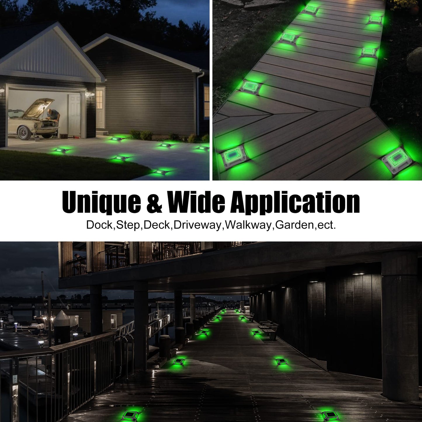CREPOW Solar Green Deck Lights Driveway Dock Lights St. Patrick's Day Decor Light- 8 Packs Waterproof 1200mAh Outdoor LED Aluminum Dock Lighting Road Markers for Driveway Sidewalk Garden Pathway Yard